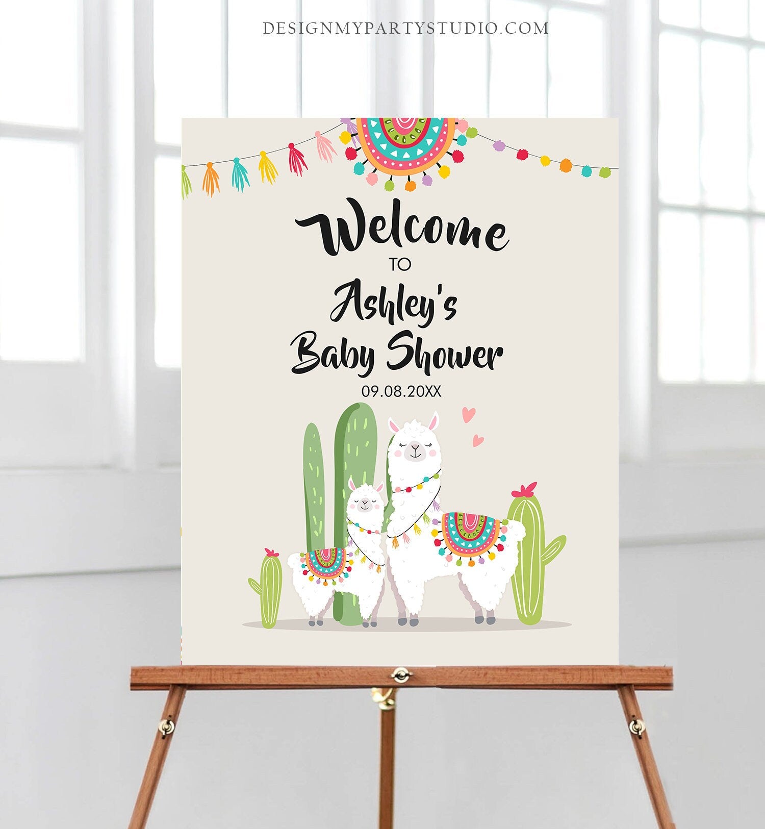 Editable Llama Welcome Sign Llama Baby Shower Welcome Baby Sprinkle Cactus Theme Fiesta Mexican Succulent Neutral Template Printable 0079