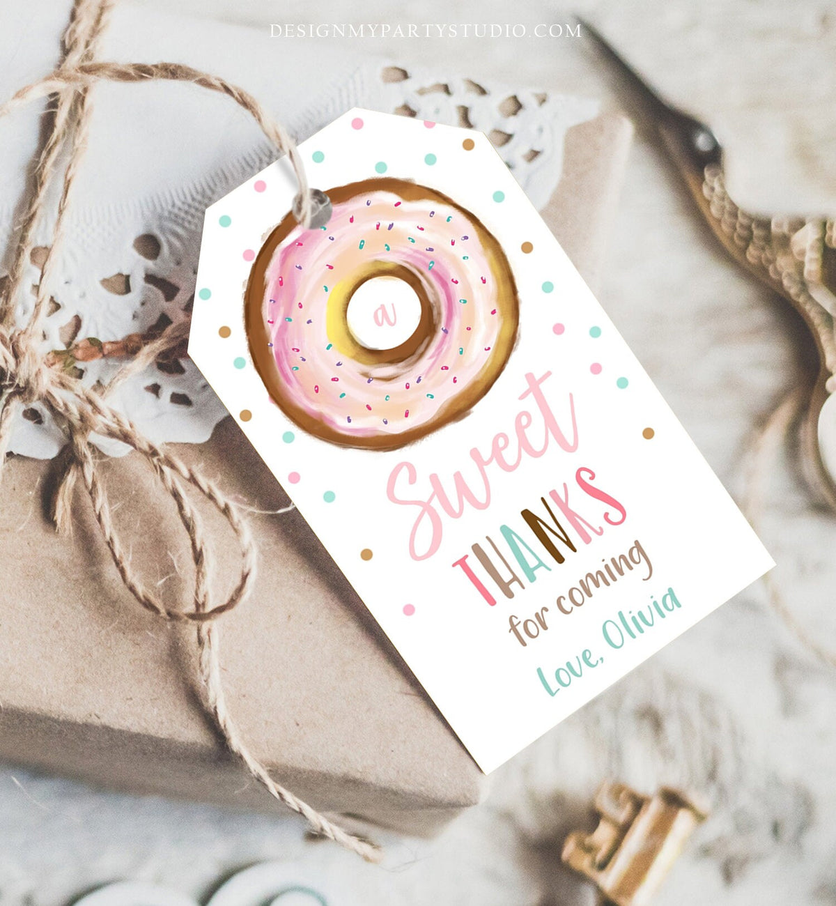 Editable Donut Favor Tag Sweet Thanks for Coming Donut Birthday Donut Thank You Gift Girl Pink Donut Digital Template Printable 0368