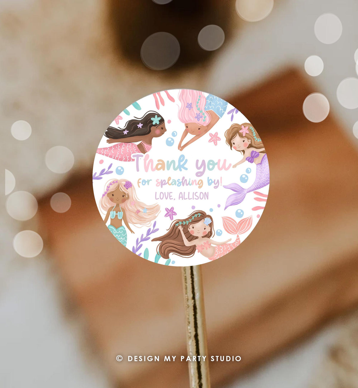 Editable Mermaid Birthday Favor Tag Under The Sea Thank You Mermaid Party Girl Pink Purple Pastel Digital Download Template Printable 0546