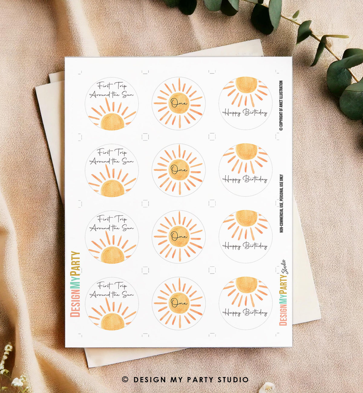 Sun Birthday Cupcake Toppers First Trip Around the Sun Favor Tags Sunshine Party Little Sunshine Decor 1st Download Digital Printable 0431