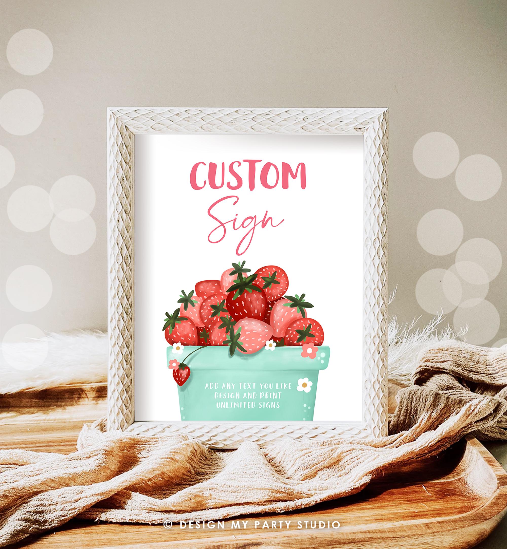 Editable Custom Sign Berry First Birthday Sign Berry Sweet Party Decor Girl Strawberries Strawberry Market Digital Download Printable 0506