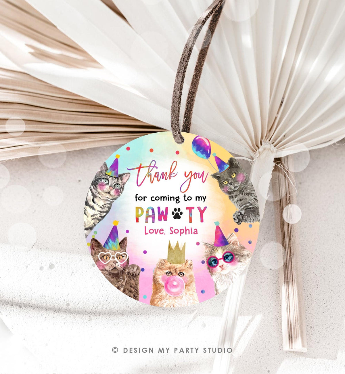 Editable Cats Birthday Favor Tag Kitten Birthday Thank You Tag Stickers Girl Pawty Kitten Pet Party Animals Digital Template Printable 0460