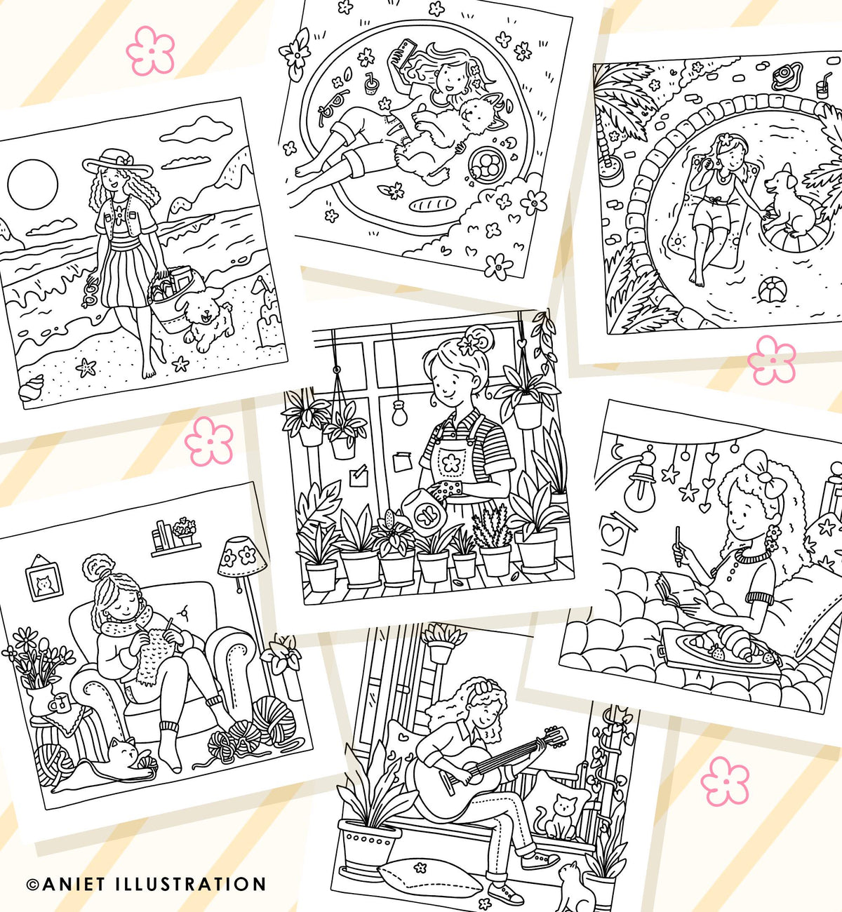 Cute and Comfy Coloring Pages for Adults Unwind Time Bold and Easy Girl Life 10 pages PDF Digital Coloring Printable Instant Download 0547