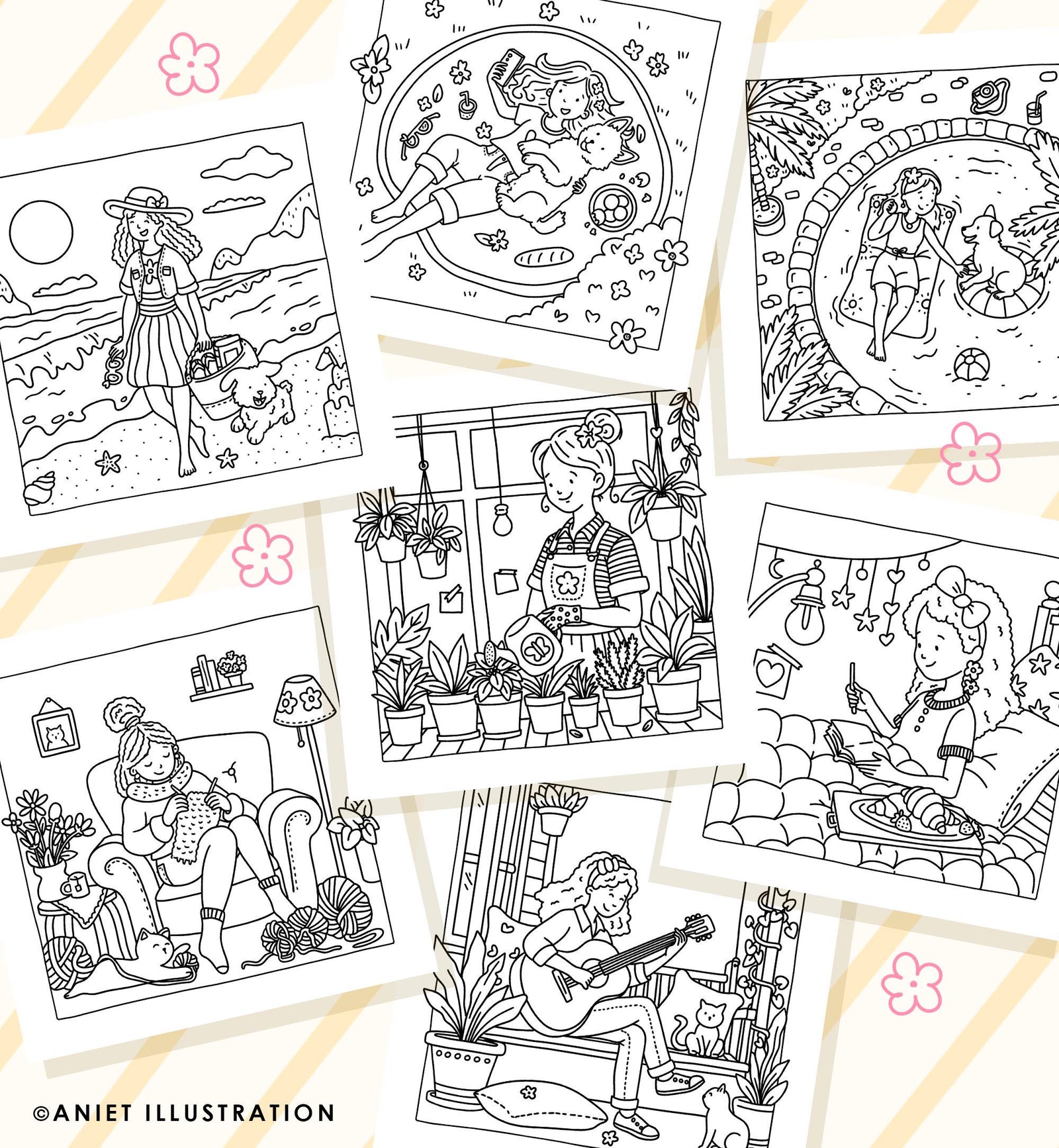 Cute and Comfy Coloring Pages for Adults Unwind Time Bold and Easy Girl Life 10 pages PDF Digital Coloring Printable Instant Download 0547