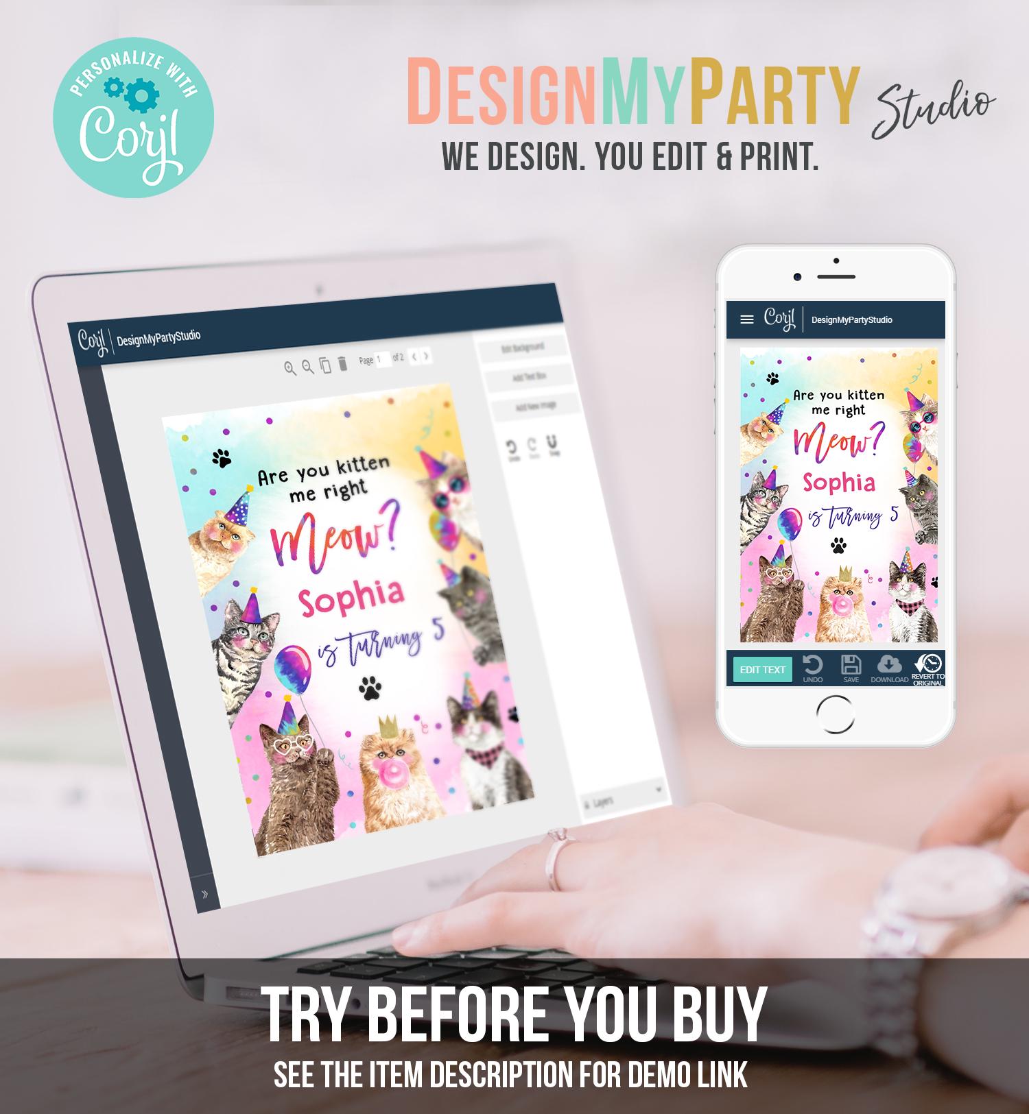 Editable Cats Kittens Juice Pouch Label Juice Favors Are You Kitten Meow Pawty Girl Birthday Party Digital Download Template Printable 0460