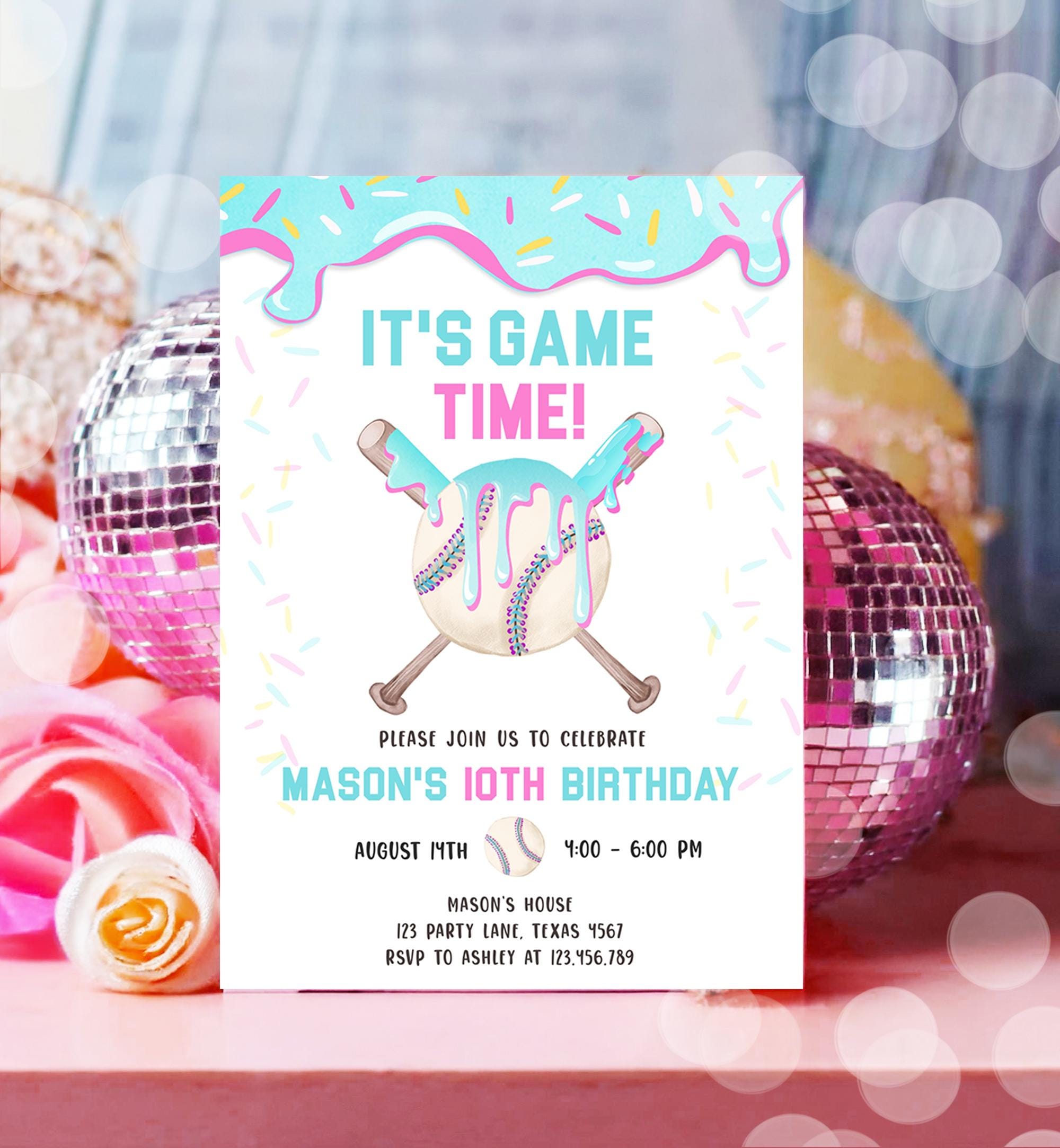 Editable Baseball Drip Ice Cream Birthday Invitation Rookie Year Softball Sports Boy Birthday Digital Download Template Printable 0545
