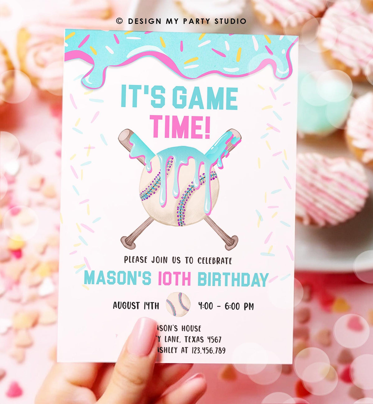 Editable Baseball Drip Ice Cream Birthday Invitation Rookie Year Softball Sports Boy Birthday Digital Download Template Printable 0545