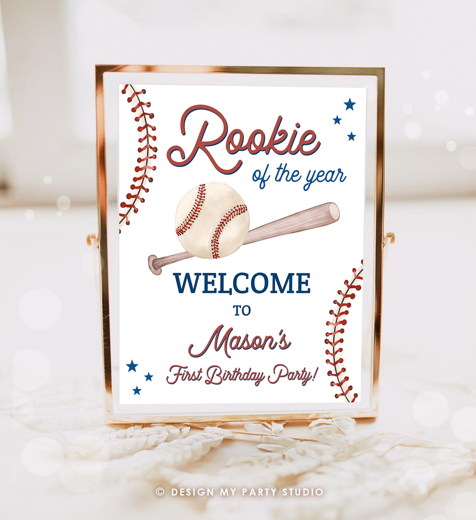 Editable Baseball Birthday Welcome Sign Rookie of The Year Little Snugger First Birthday 1st Digital Download Template Printable 0492