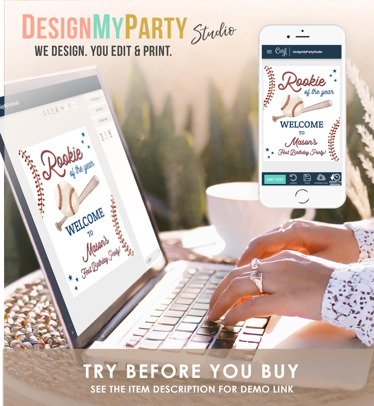 Editable Baseball Birthday Welcome Sign Rookie of The Year Little Snugger First Birthday 1st Digital Download Template Printable 0492