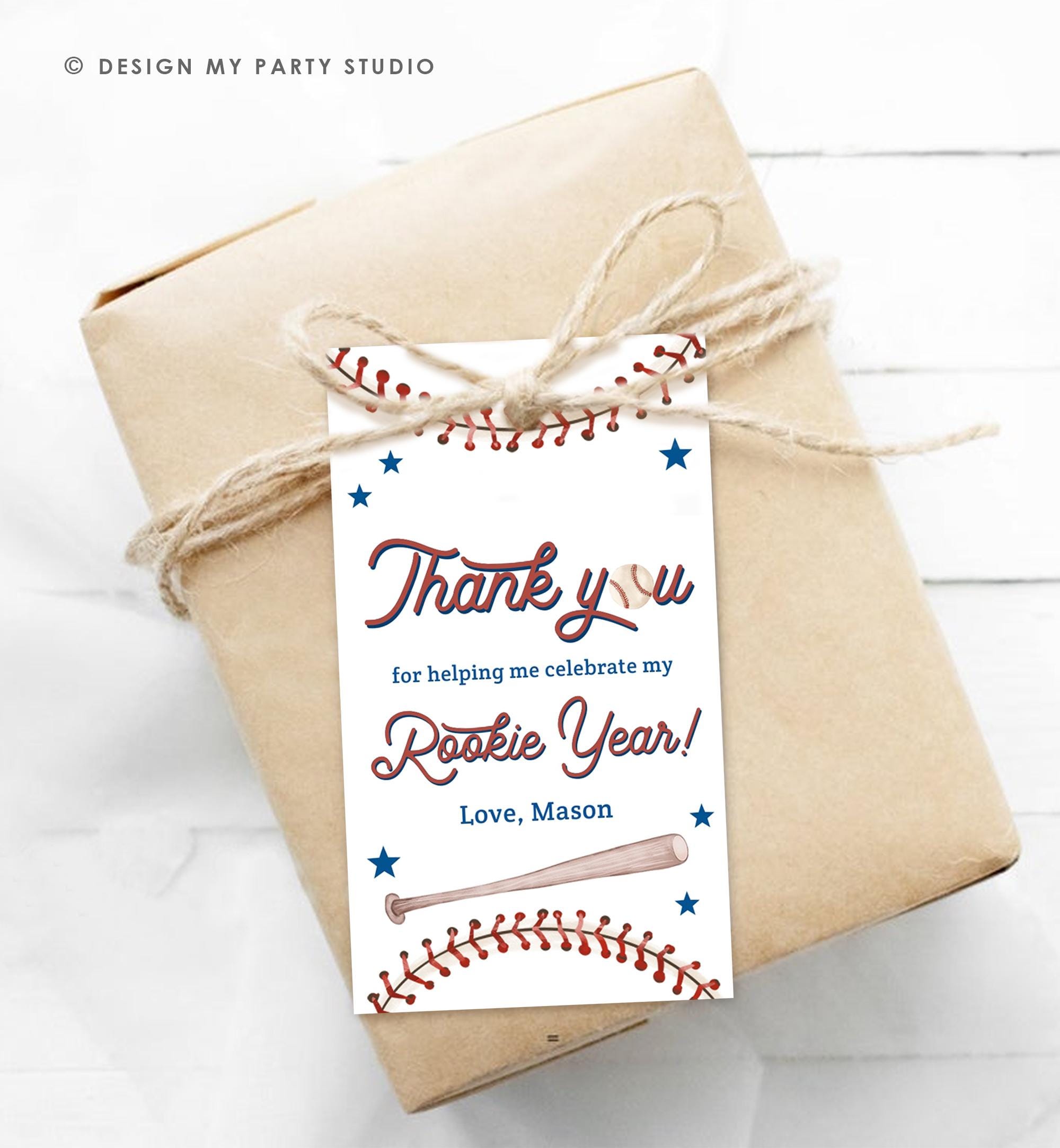 Editable Rookie of the Year Baseball Favor Tag Swinging By Boy Girl First Birthday Party Gift Thank You Digital Template Printable 0492