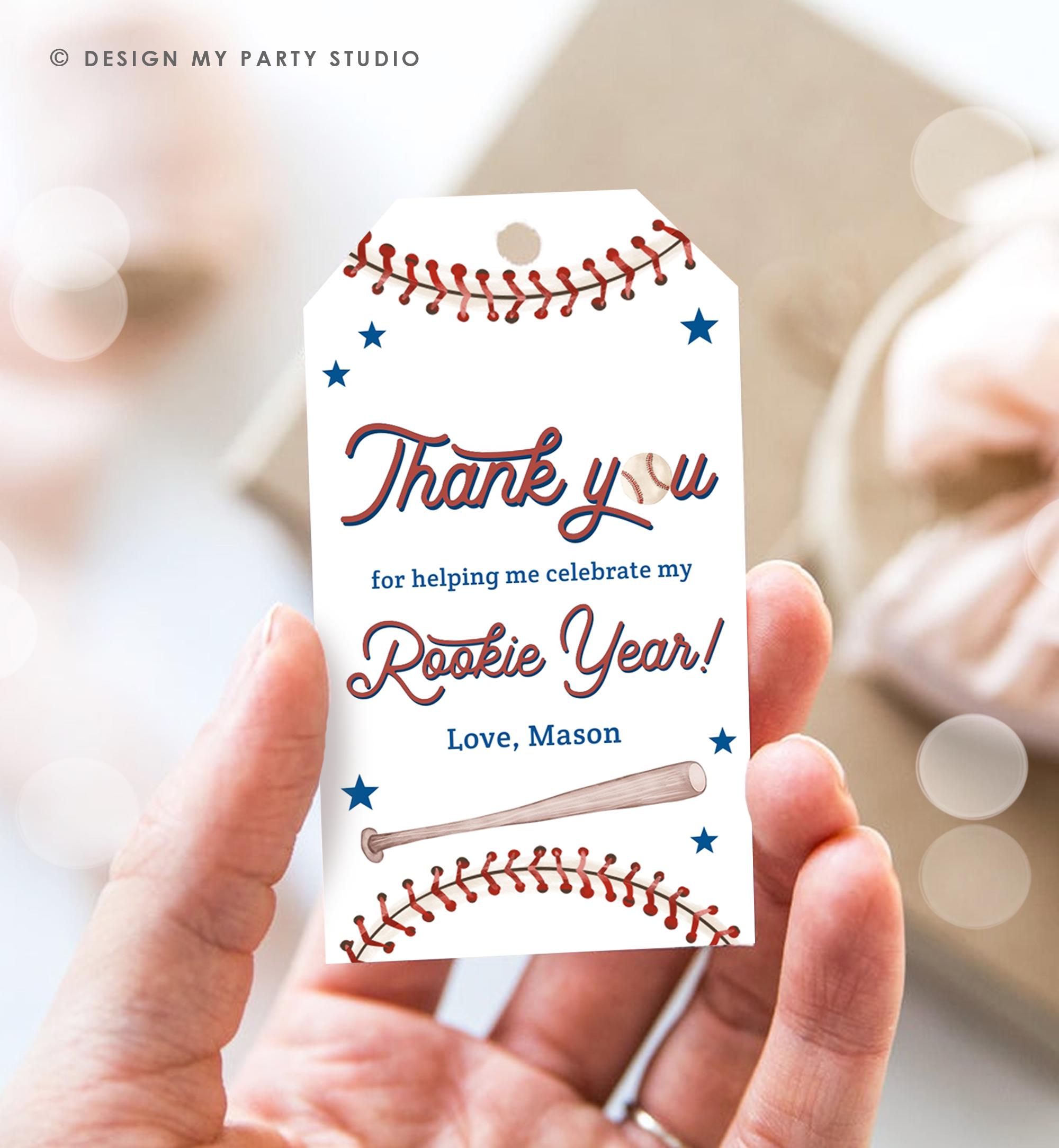 Editable Rookie of the Year Baseball Favor Tag Swinging By Boy Girl First Birthday Party Gift Thank You Digital Template Printable 0492