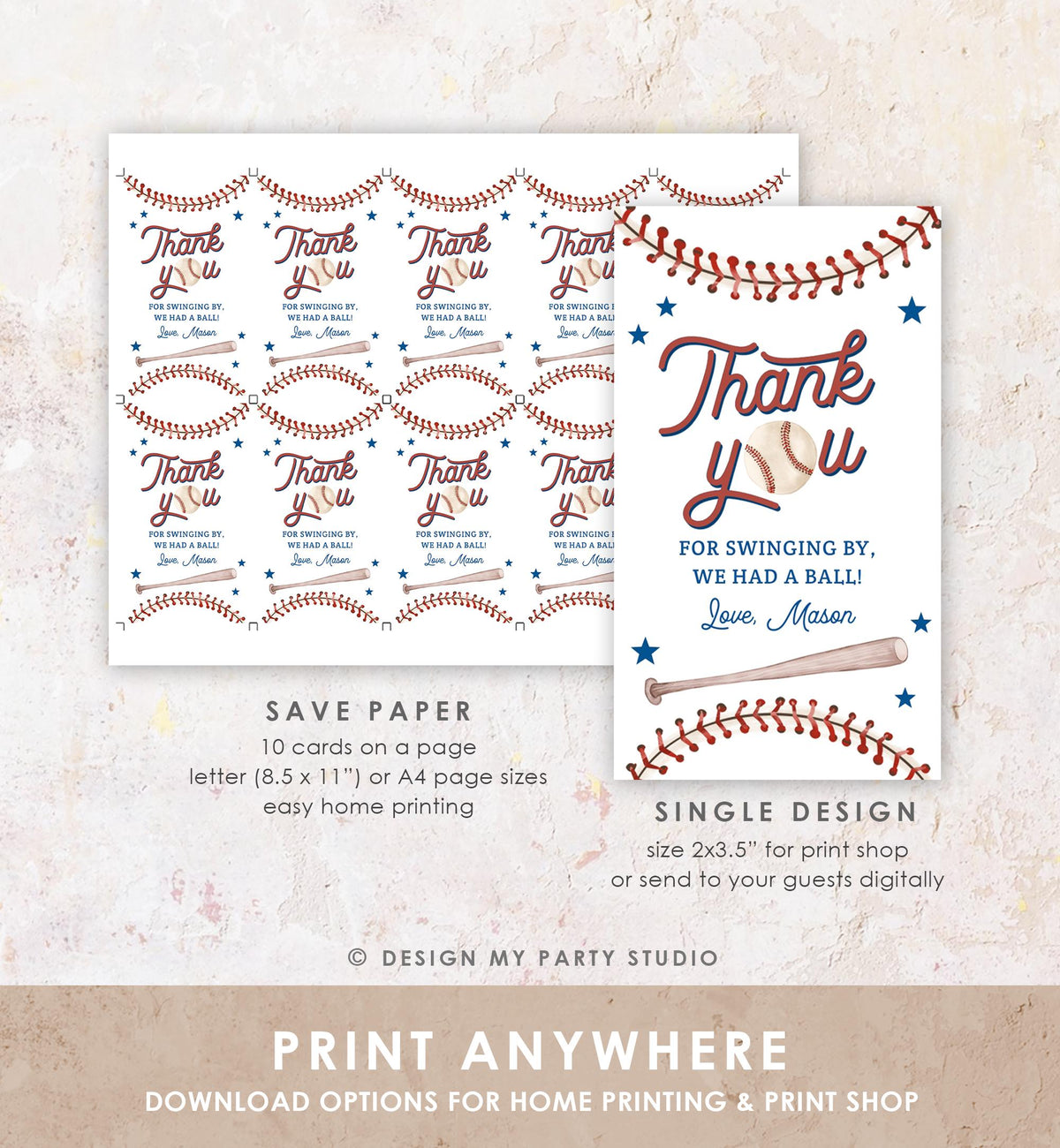 Editable Thank You For Swinging By Baseball Favor Tag Rookie Year Boy Girl Birthday Party Gift Thank You Digital Template Printable 0492