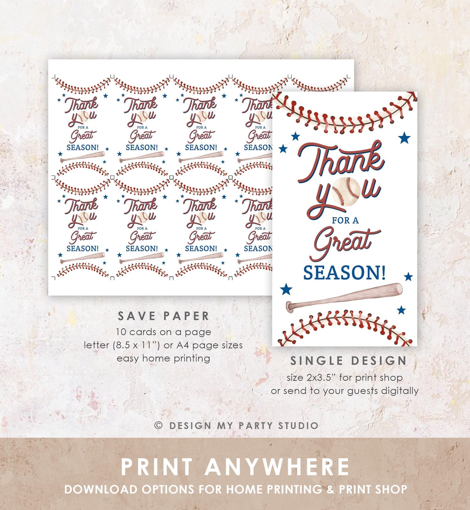 Editable Thank You For A Great Season Baseball Team Favor Tag Rookie Year Boy Girl Gift Goody Good Game Mom Digital Template Printable 0492