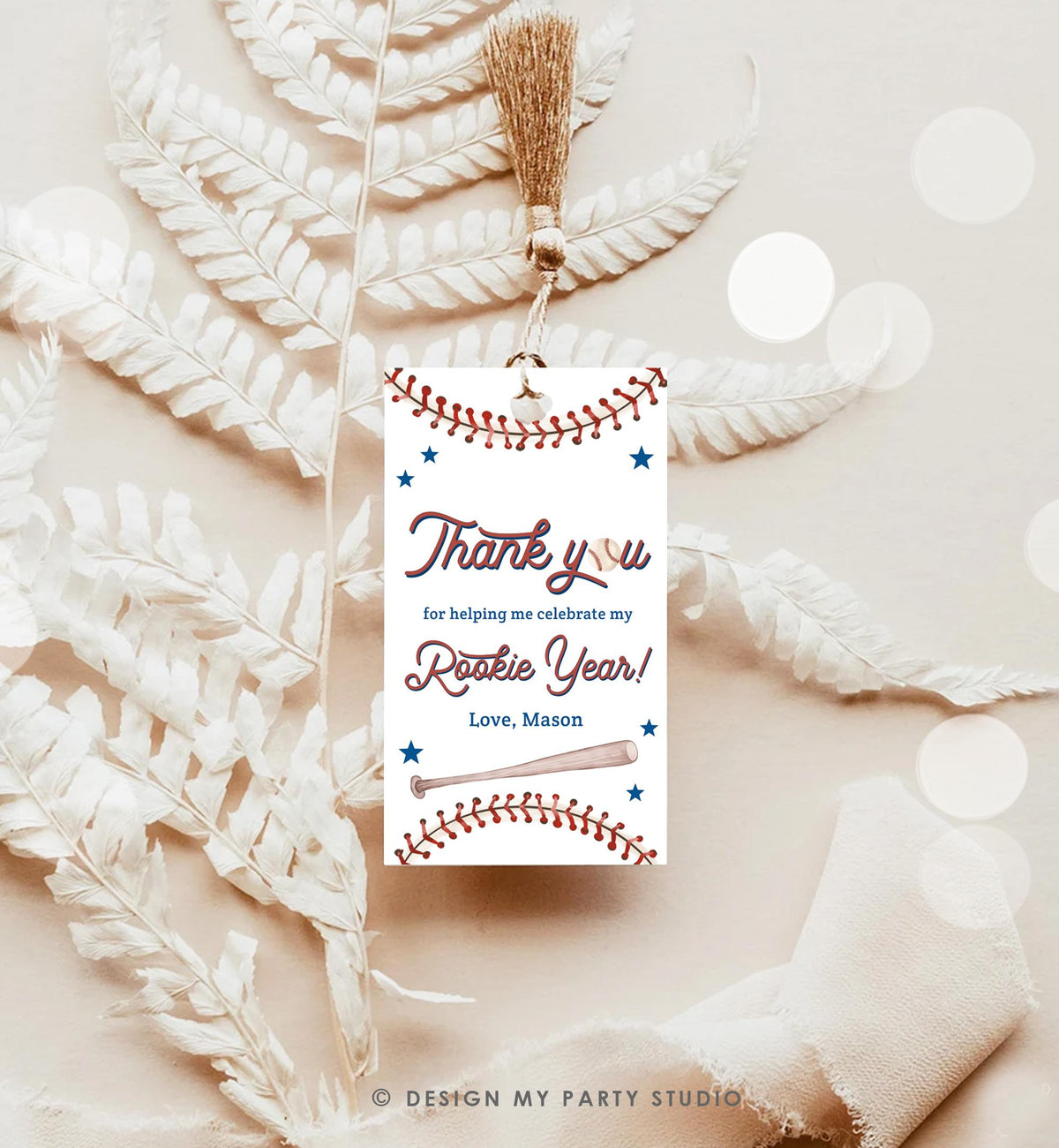 Editable Rookie of the Year Baseball Favor Tag Swinging By Boy Girl First Birthday Party Gift Thank You Digital Template Printable 0492