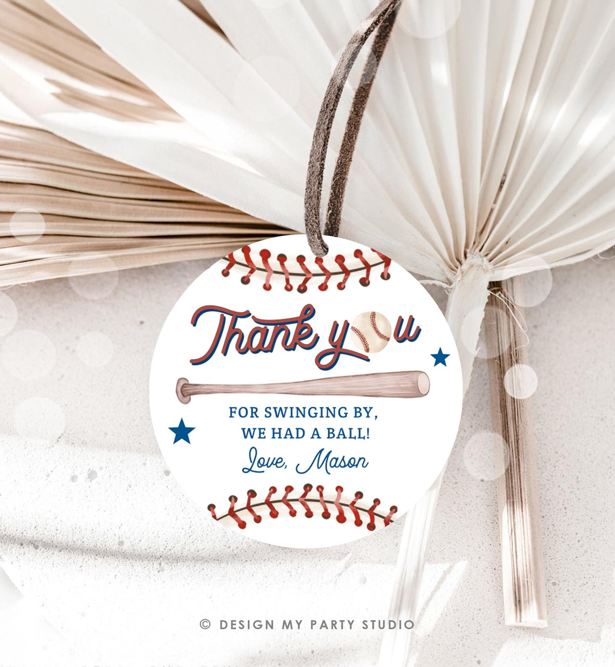 Editable Thank You For Swinging By Baseball Favor Tag Rookie Year Boy Girl Birthday Party Gift Sticker Note Digital Template Printable 0492
