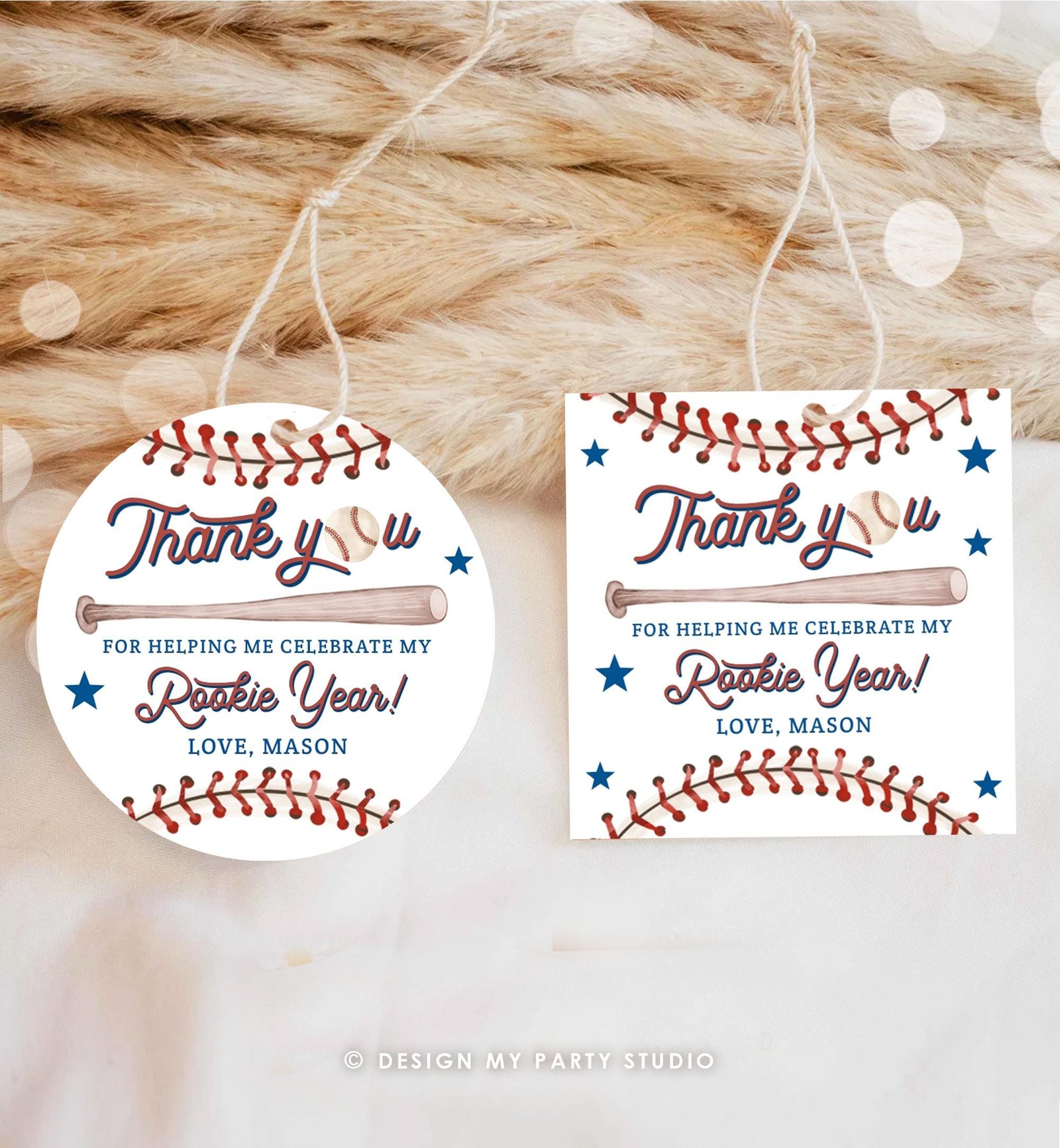 Editable Rookie Year Baseball Favor Tag Thank You For Swinging By Boy Girl Birthday Party Gift Sticker Note Digital Template Printable 0492