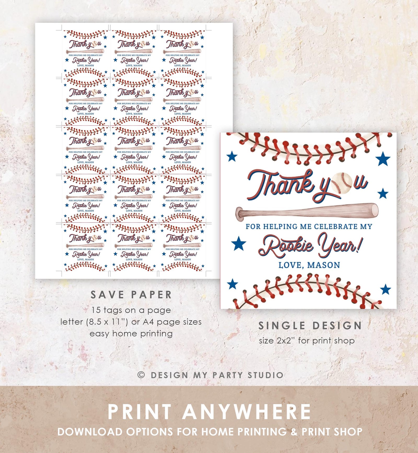 Editable Rookie Year Baseball Favor Tag Thank You For Swinging By Boy Girl Birthday Party Gift Sticker Note Digital Template Printable 0492