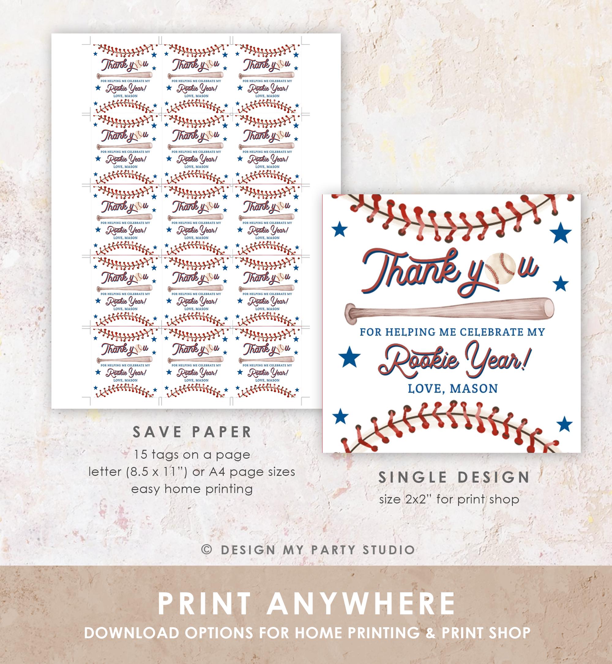 Editable Rookie Year Baseball Favor Tag Thank You For Swinging By Boy Girl Birthday Party Gift Sticker Note Digital Template Printable 0492