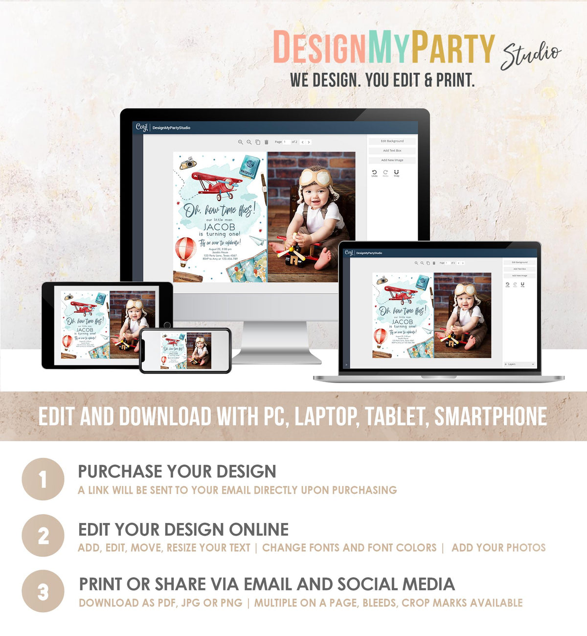 Editable Airplane Birthday Invitation Oh My Time Flies Red Airplane 1st First Travel Adventure Party Digital Evite Template Printable 0468