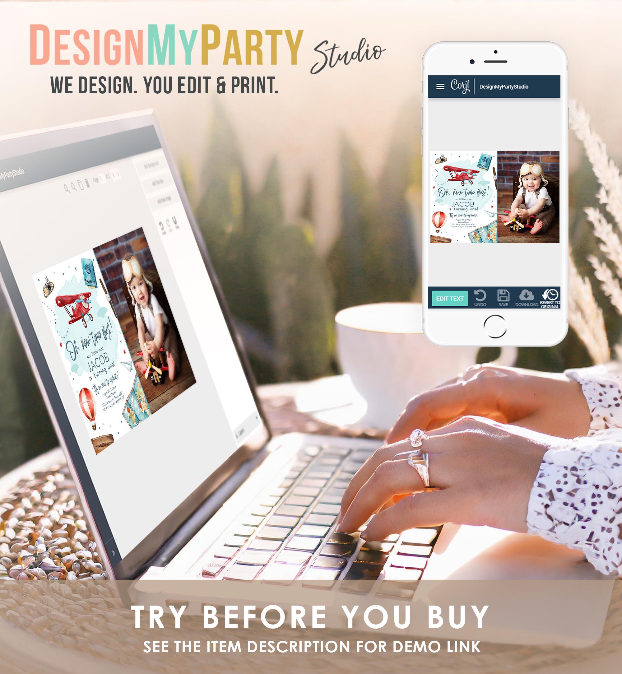 Editable Airplane Birthday Invitation Oh My Time Flies Red Airplane 1st First Travel Adventure Party Digital Evite Template Printable 0468