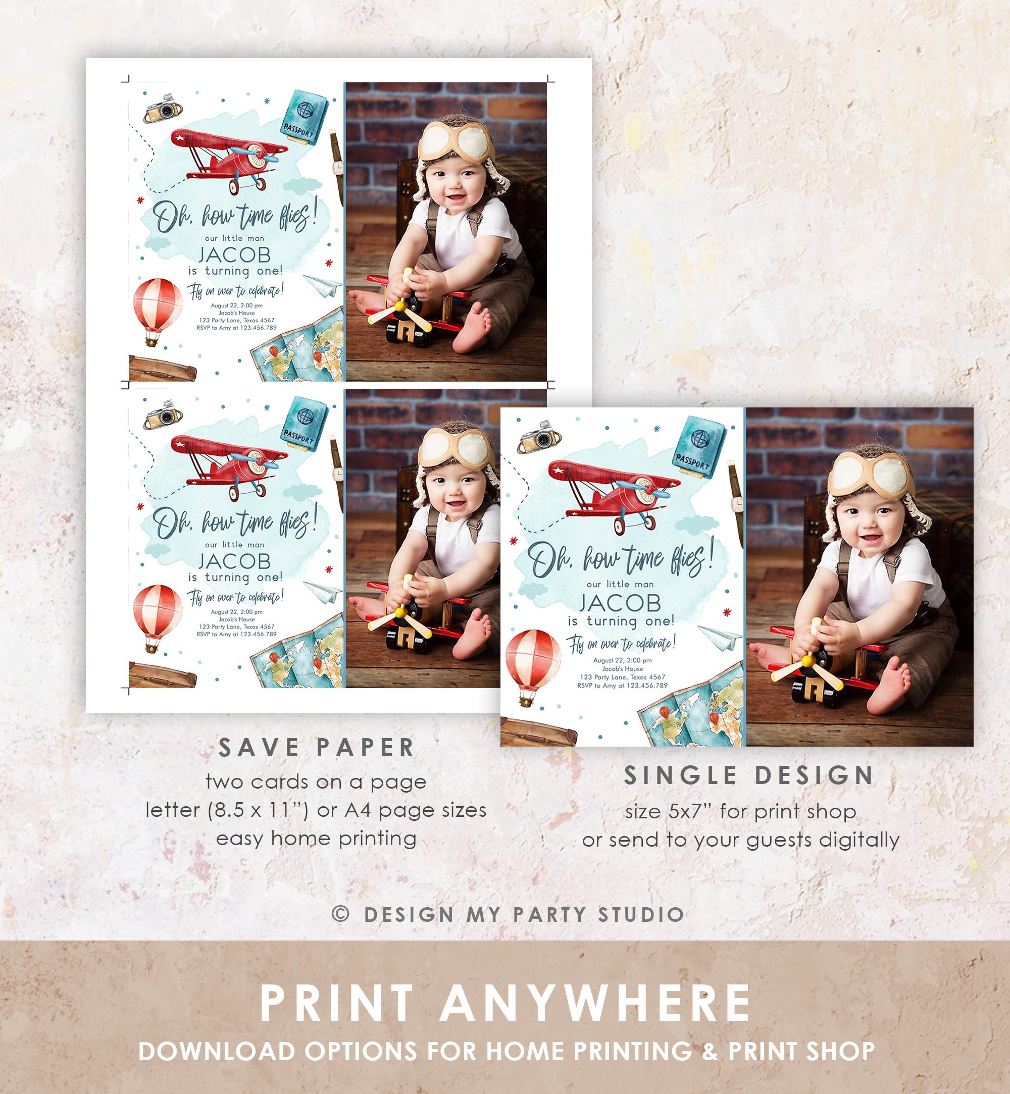Editable Airplane Birthday Invitation Oh My Time Flies Red Airplane 1st First Travel Adventure Party Digital Evite Template Printable 0468