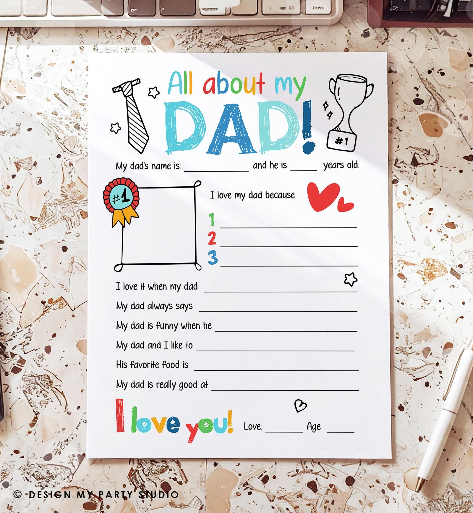 All About My Dad Fathers Day Gift Father's Day Craft Card for Dad Father's Day Activity Fill In DIY Instant Download Digital Printable 0548