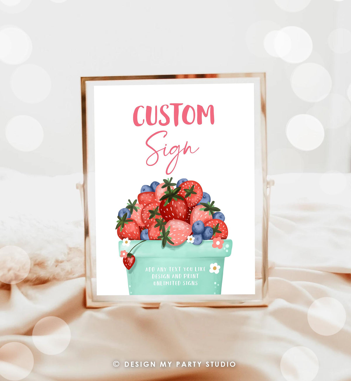 Editable Custom Sign Berry First Birthday Sign Berry Sweet Party Decor Girl Strawberries Blueberry Market Digital Download Printable 0506