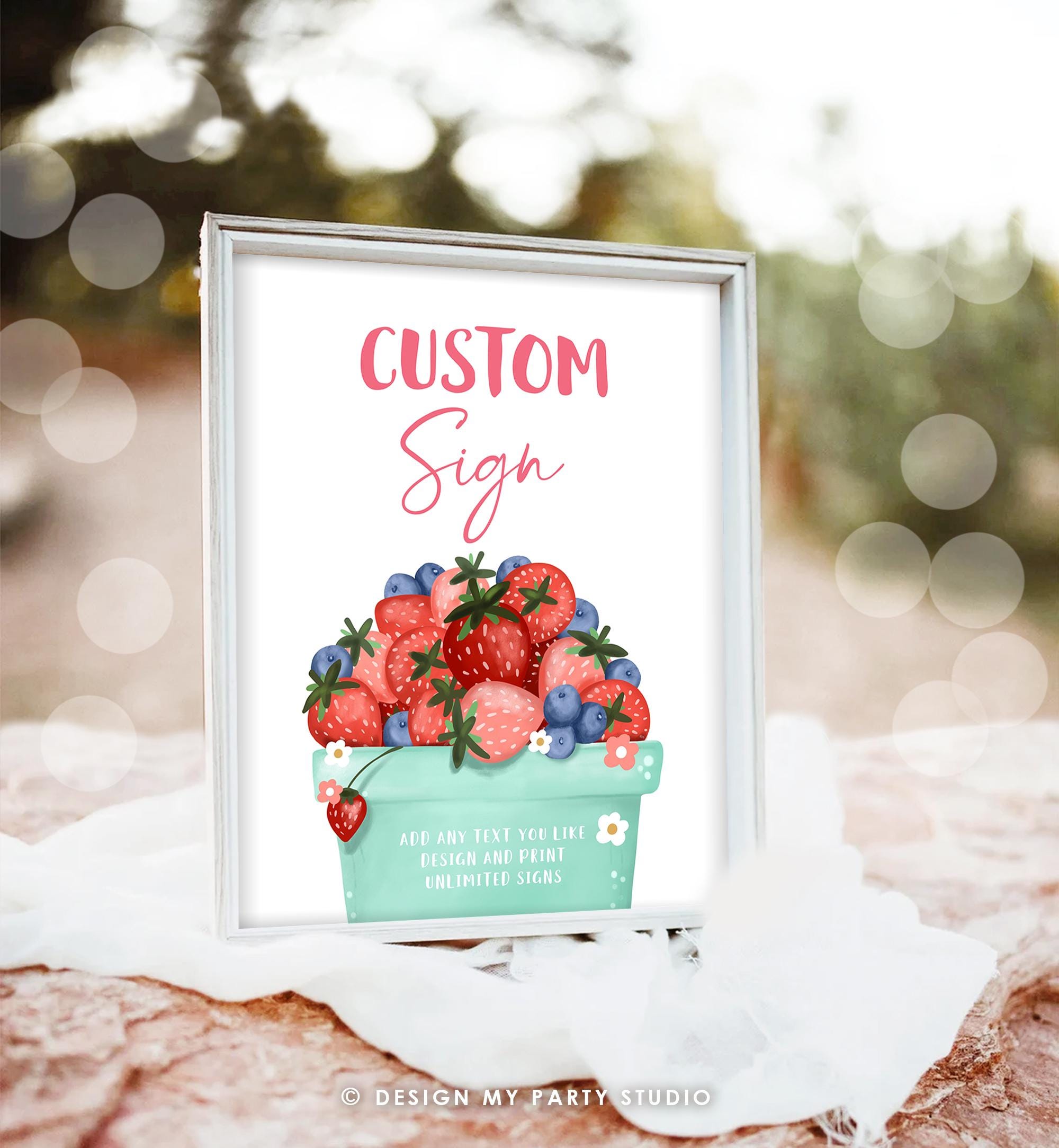 Editable Custom Sign Berry First Birthday Sign Berry Sweet Party Decor Girl Strawberries Blueberry Market Digital Download Printable 0506