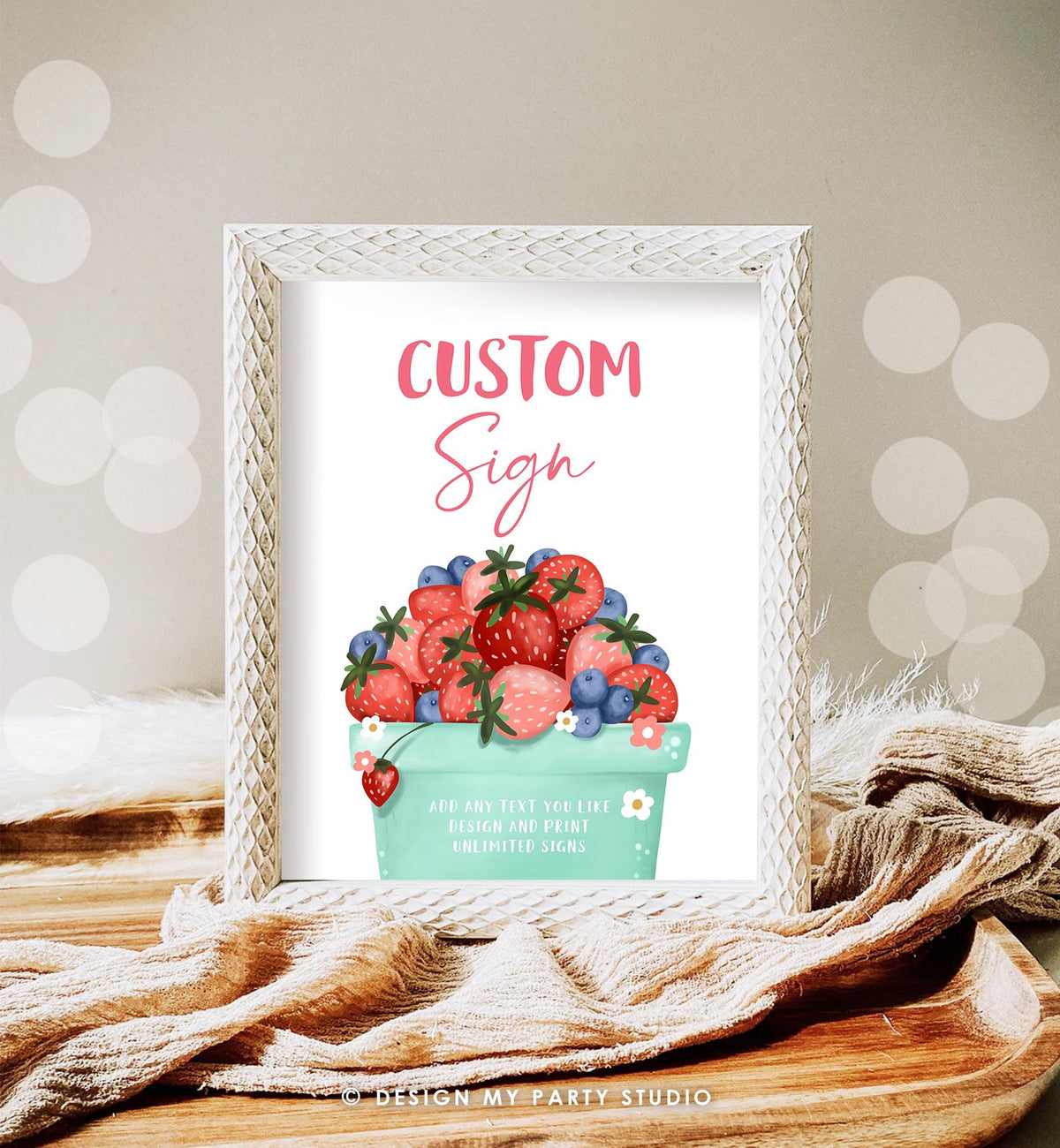Editable Custom Sign Berry First Birthday Sign Berry Sweet Party Decor Girl Strawberries Blueberry Market Digital Download Printable 0506