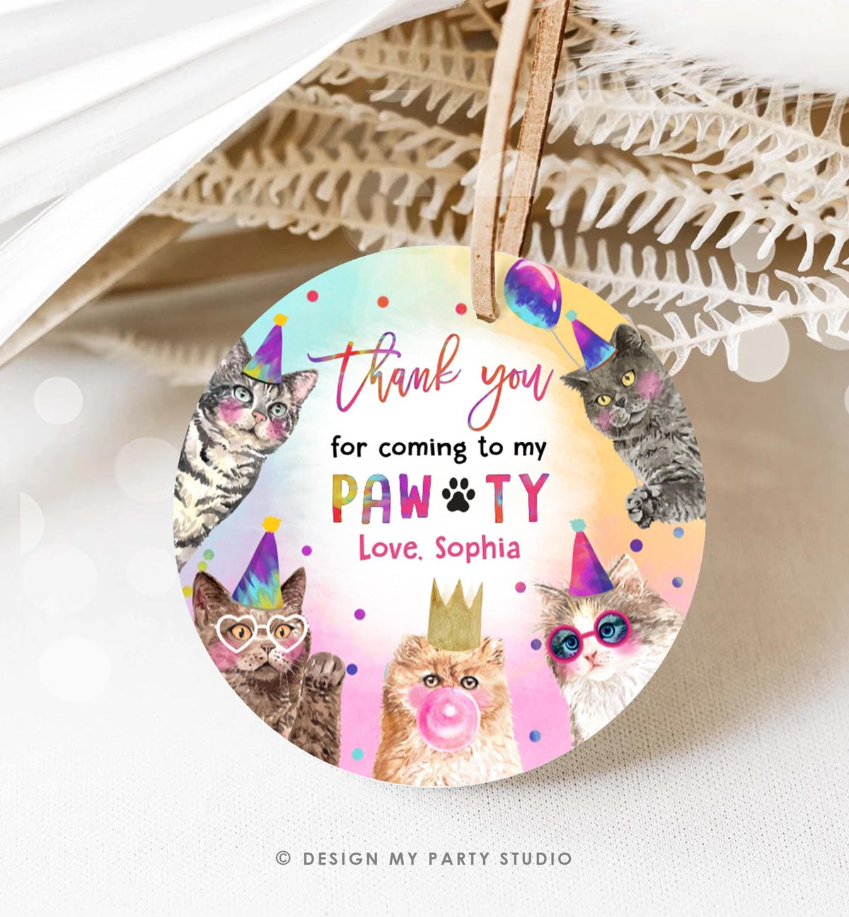Editable Cats Birthday Favor Tag Kitten Birthday Thank You Tag Stickers Girl Pawty Kitten Pet Party Animals Digital Template Printable 0460