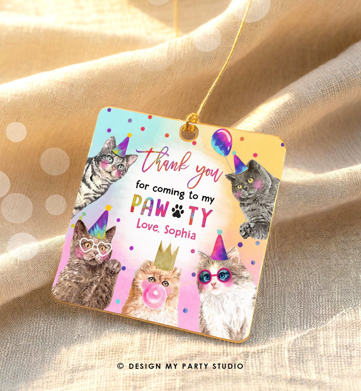 Editable Cats Birthday Favor Tag Kitten Birthday Thank You Tag Stickers Girl Pawty Kitten Pet Party Animals Digital Template Printable 0460