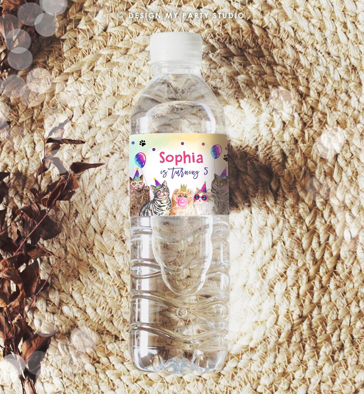 Editable Cats Water Bottle Labels Kitten Birthday Pawty Party Kitten Pet Cat Decor Bottle Wrap Digital Template Printable 0460