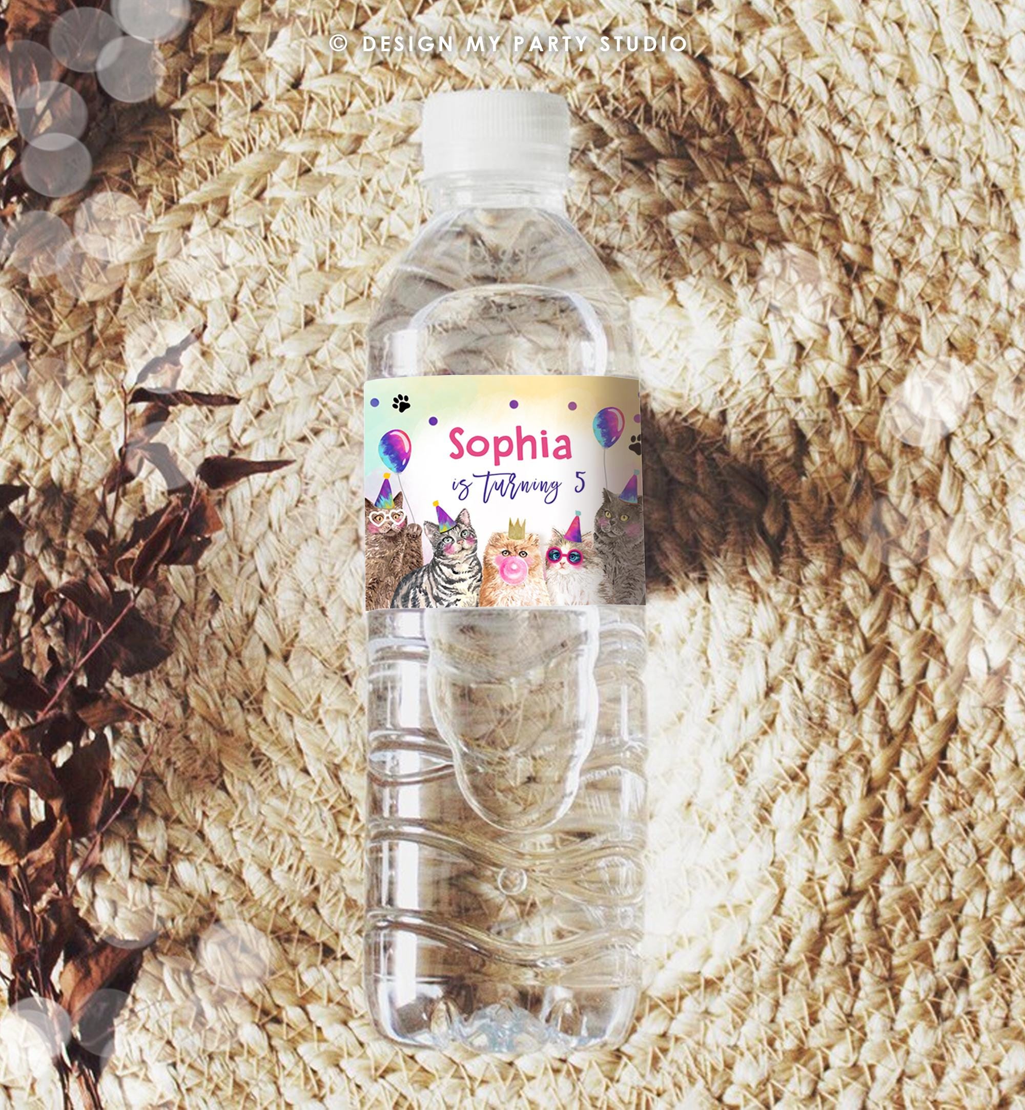 Editable Cats Water Bottle Labels Kitten Birthday Pawty Party Kitten Pet Cat Decor Bottle Wrap Digital Template Printable 0460