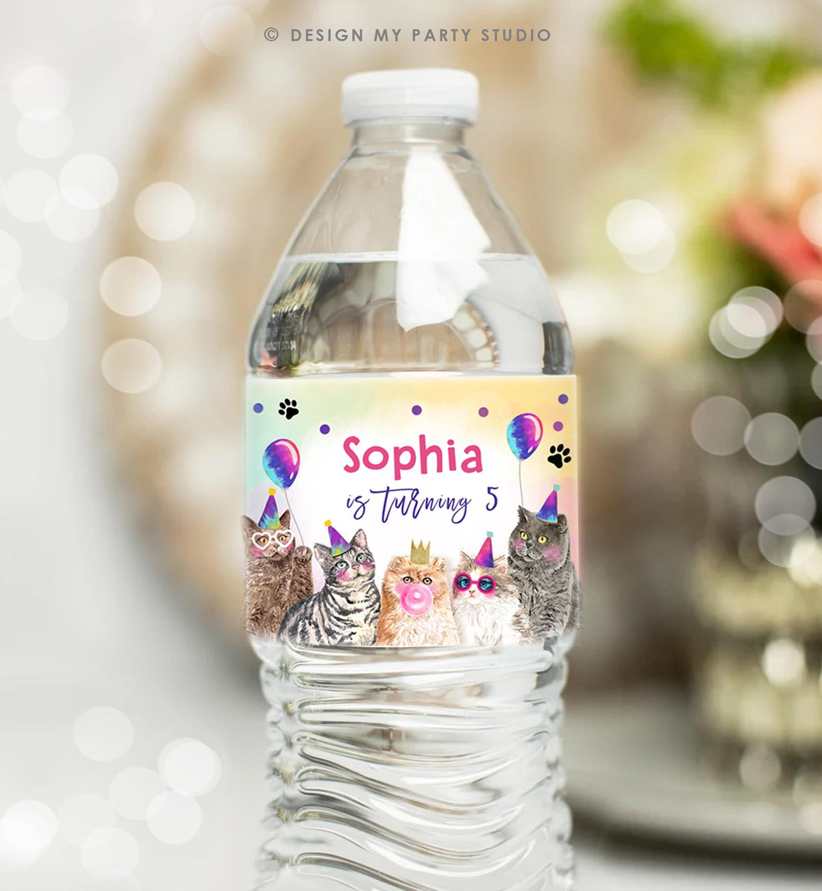 Editable Cats Water Bottle Labels Kitten Birthday Pawty Party Kitten Pet Cat Decor Bottle Wrap Digital Template Printable 0460
