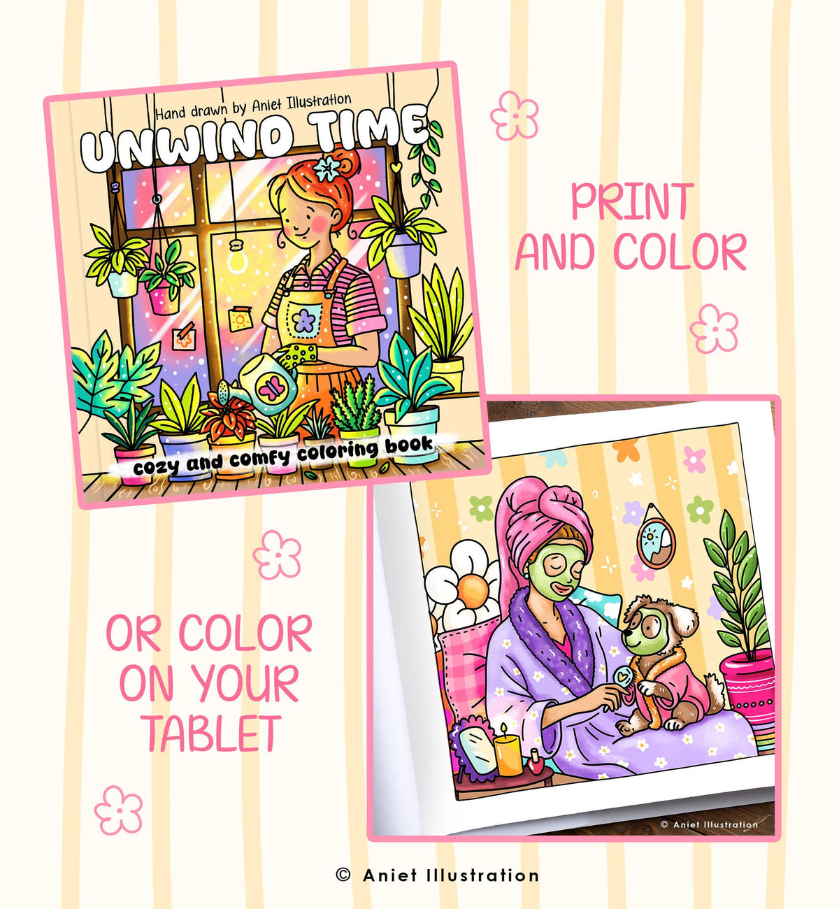 Cute and Comfy Coloring Pages for Adults Unwind Time Bold and Easy Girl Life 10 pages PDF Digital Coloring Printable Instant Download 0547