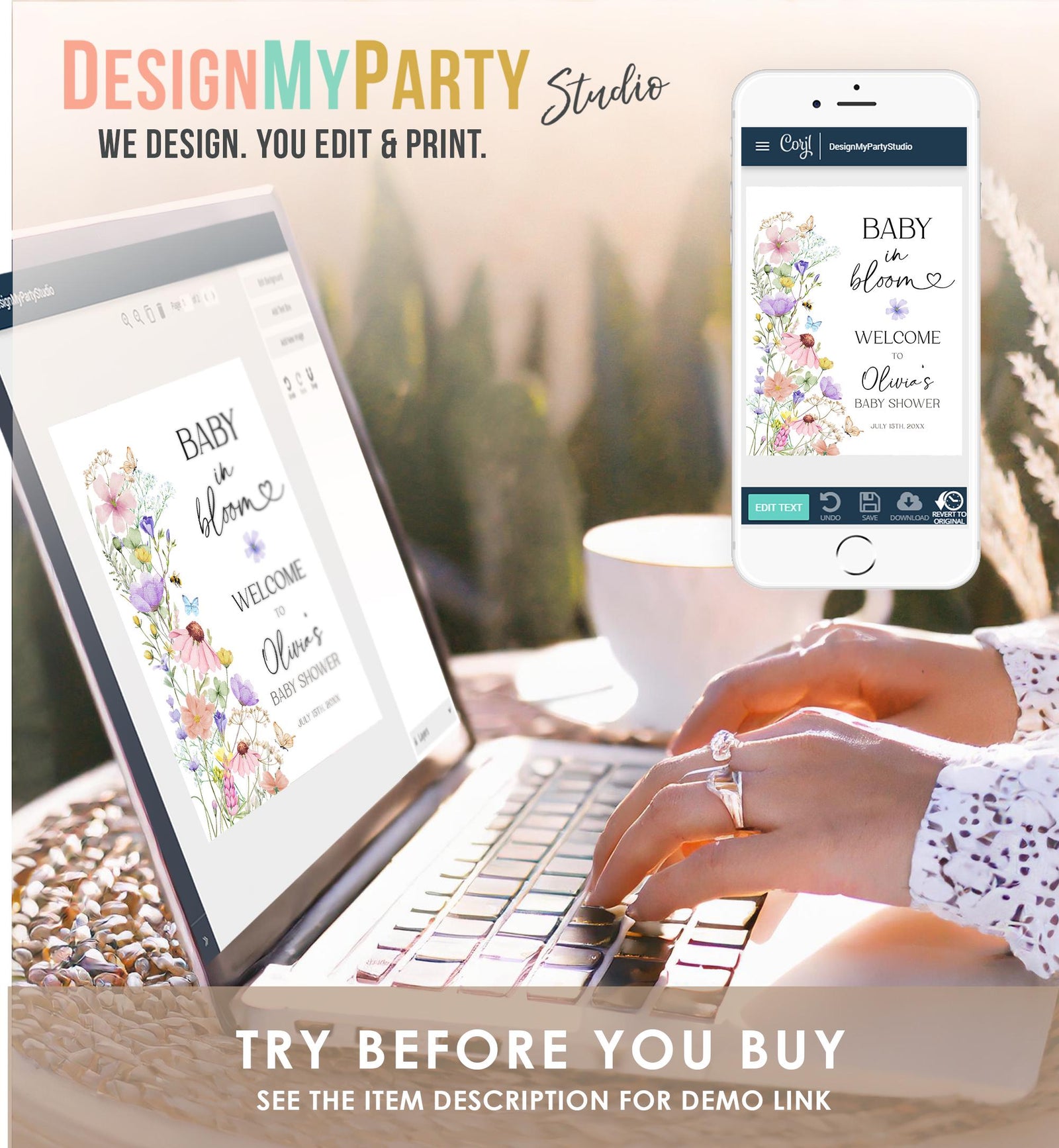 Editable Baby in Bloom Baby Shower Welcome Sign Wildflowers Floral Butterflies Wild Flower Digital Download Template Printable 0543