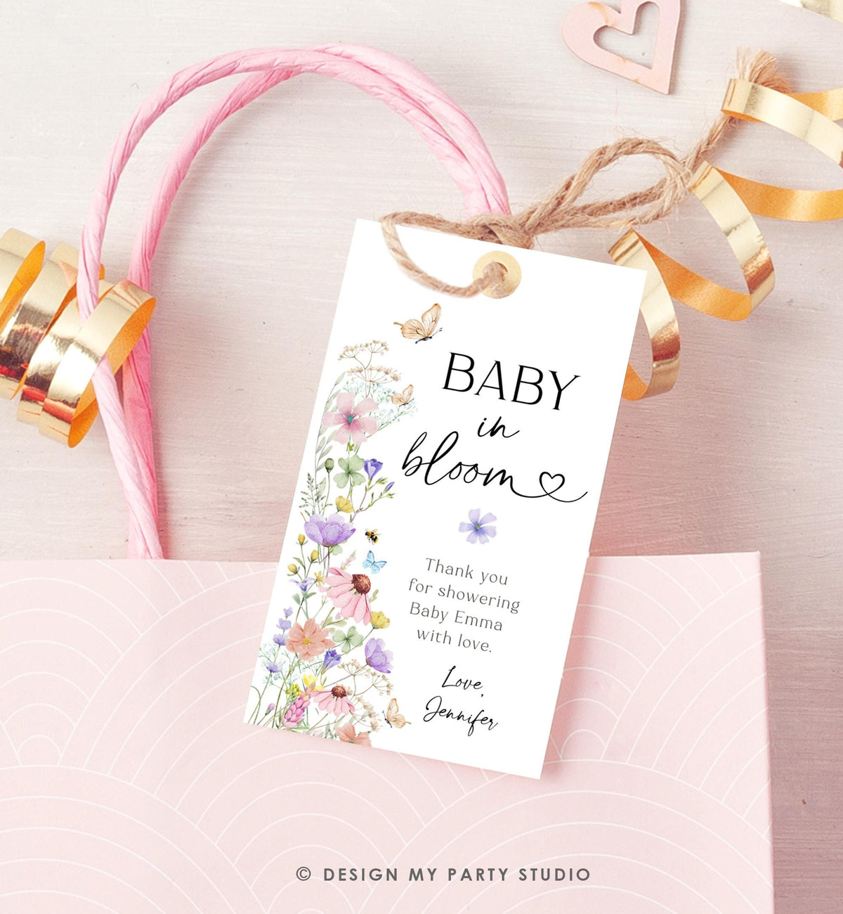 Editable Baby in Bloom Favor Tag Wildflowers Thank You Tag Baby Shower Wild Flower Gift Tag Butterflies Digital Template Printable 0543