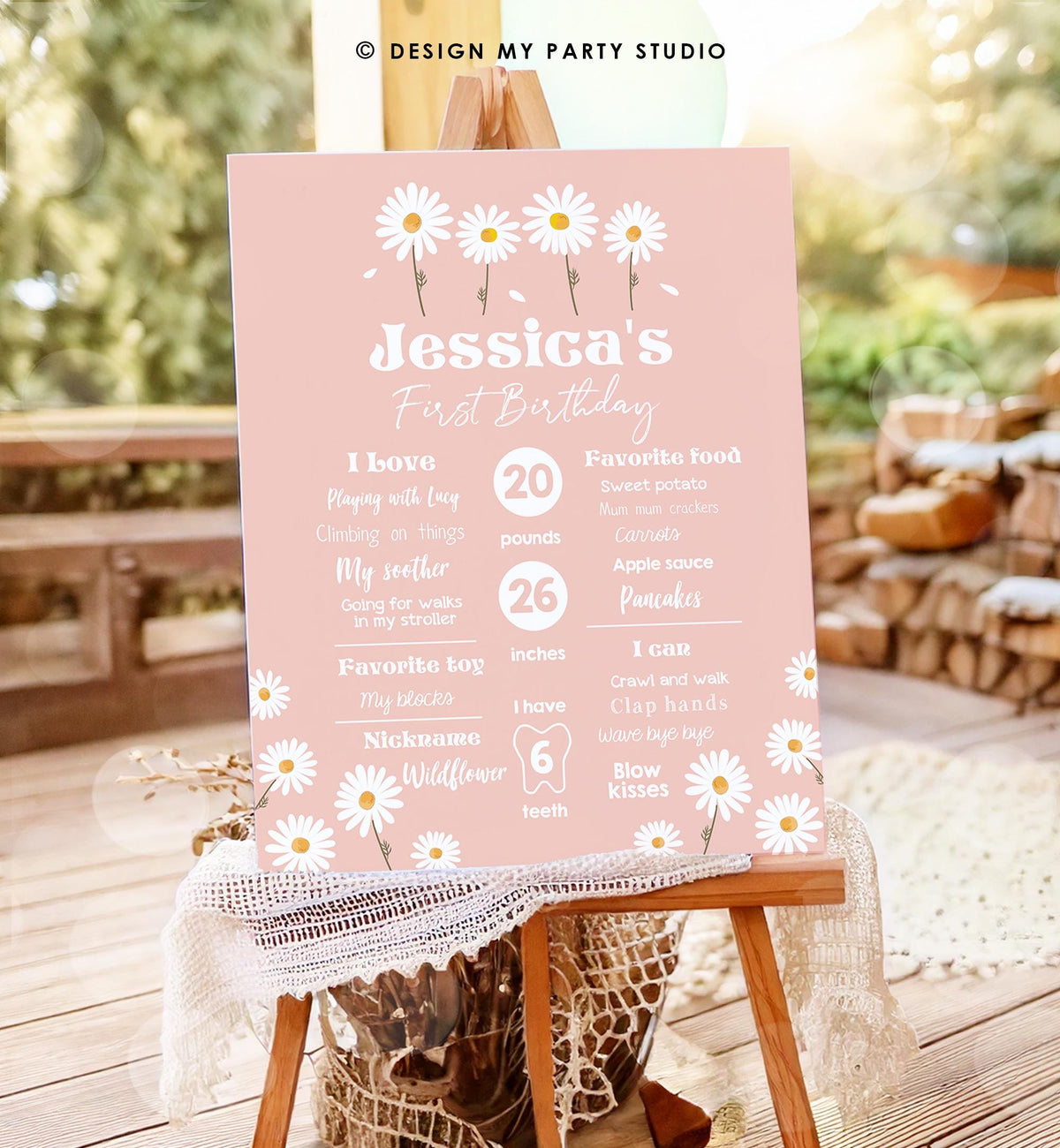 Editable Daisy Milestone Poster Daisy Birthday Milestones Sign Girl Floral Boho Daisies 1st Birthday Stats Template Printable Corjl 0410
