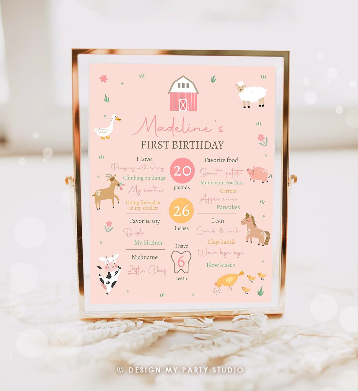 Editable Farm Animals Birthday Milestone Sign Girl Pink Farm Minimalist Barnyard Bash Barnyard Sign Floral Digital Template Printable 0436