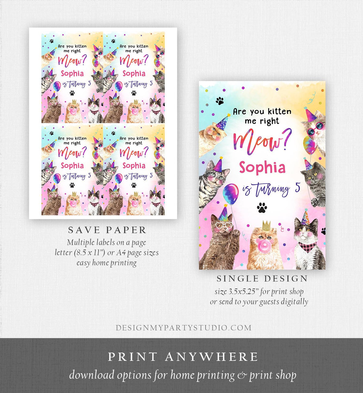 Editable Cats Kittens Juice Pouch Label Juice Favors Are You Kitten Meow Pawty Girl Birthday Party Digital Download Template Printable 0460