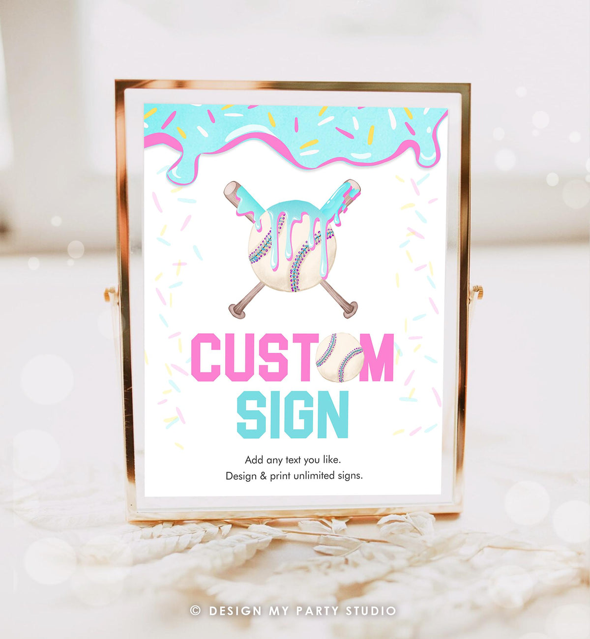 Editable Baseball Drip Custom Sign Birthday Party Decor Girl Boy Ice Cream Drip Teen Blue Pink 8x10 Digital Download Template Printable 0545