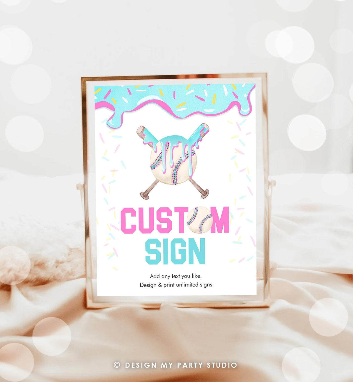 Editable Baseball Drip Custom Sign Birthday Party Decor Girl Boy Ice Cream Drip Teen Blue Pink 8x10 Digital Download Template Printable 0545