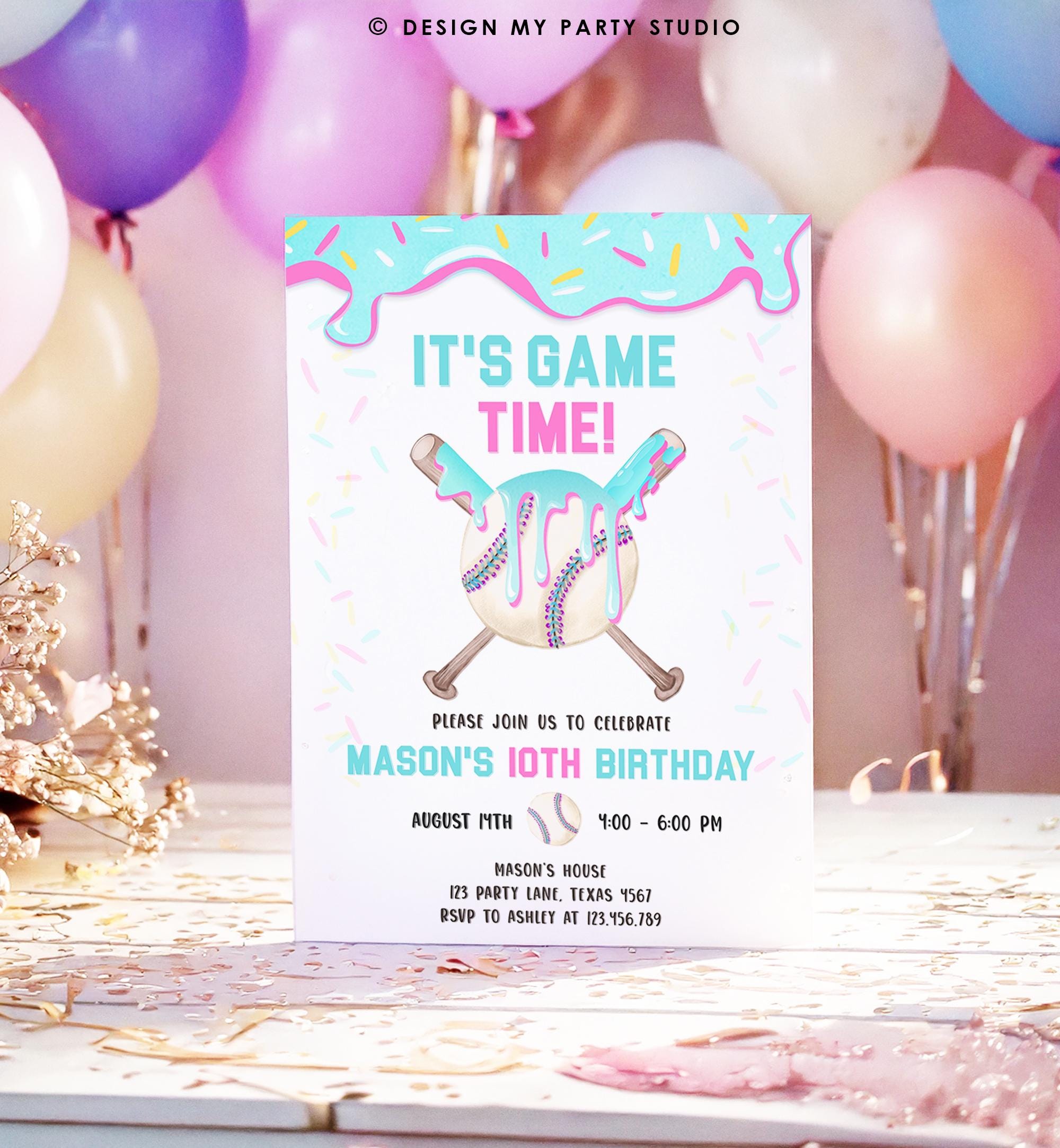 Editable Baseball Drip Ice Cream Birthday Invitation Rookie Year Softball Sports Boy Birthday Digital Download Template Printable 0545