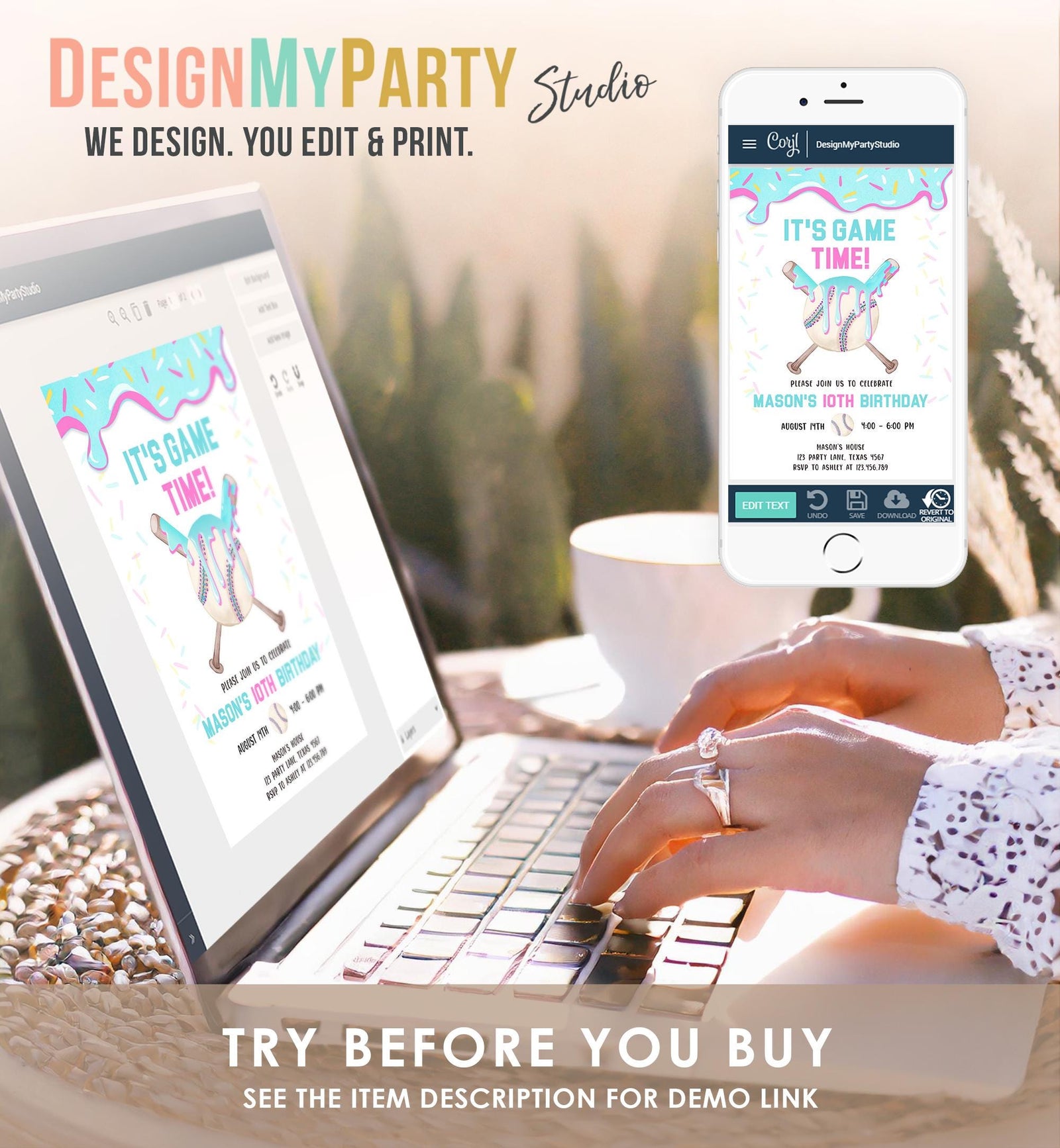 Editable Baseball Drip Ice Cream Birthday Invitation Rookie Year Softball Sports Boy Birthday Digital Download Template Printable 0545