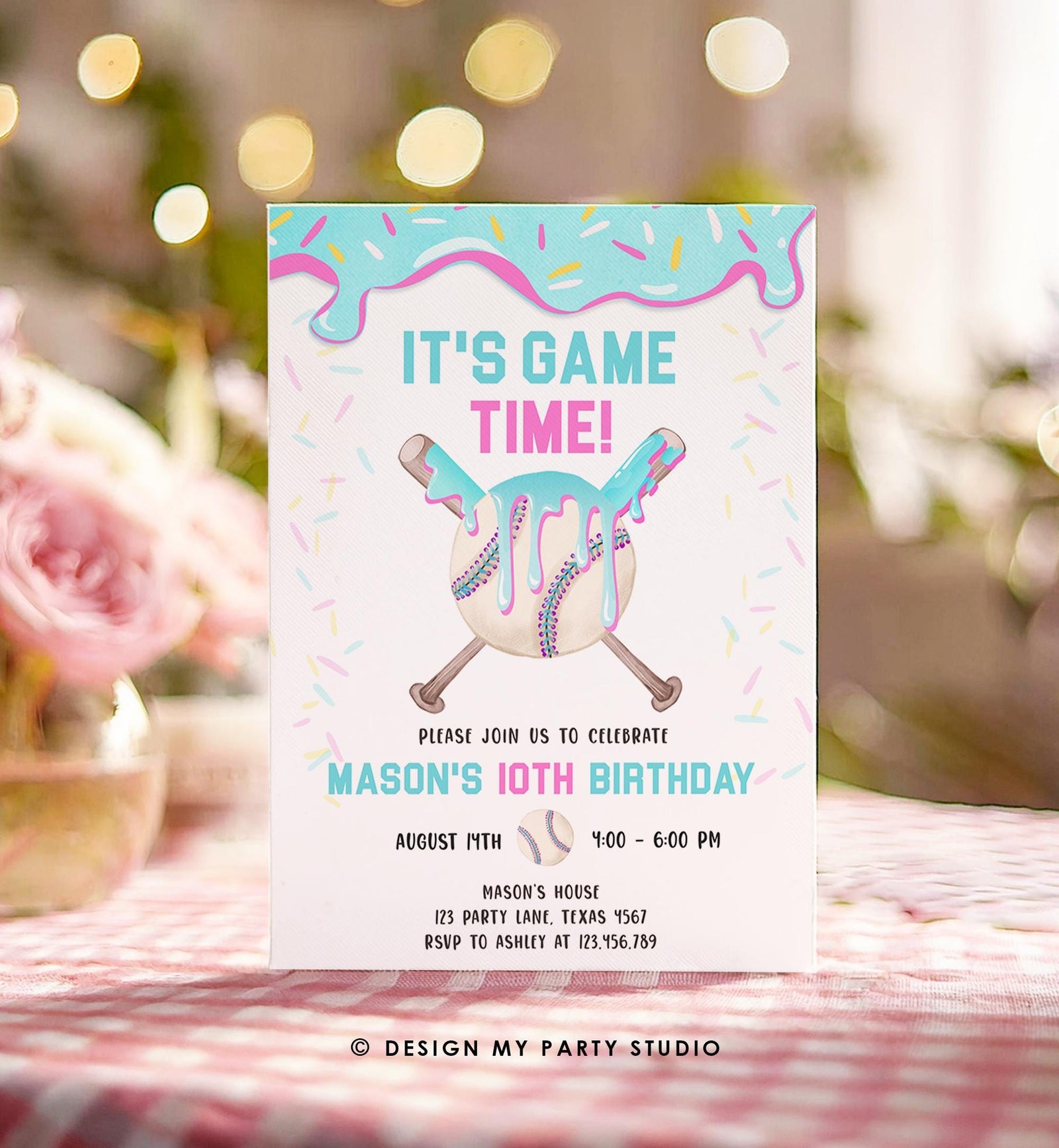 Editable Baseball Drip Ice Cream Birthday Invitation Rookie Year Softball Sports Boy Birthday Digital Download Template Printable 0545