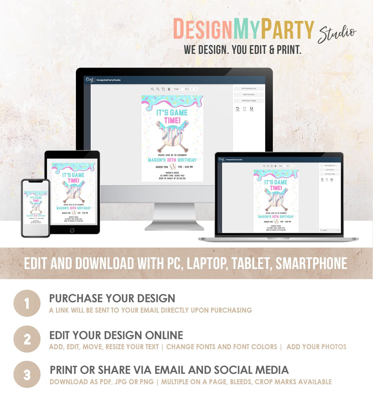 Editable Baseball Drip Ice Cream Birthday Invitation Rookie Year Softball Sports Boy Birthday Digital Download Template Printable 0545