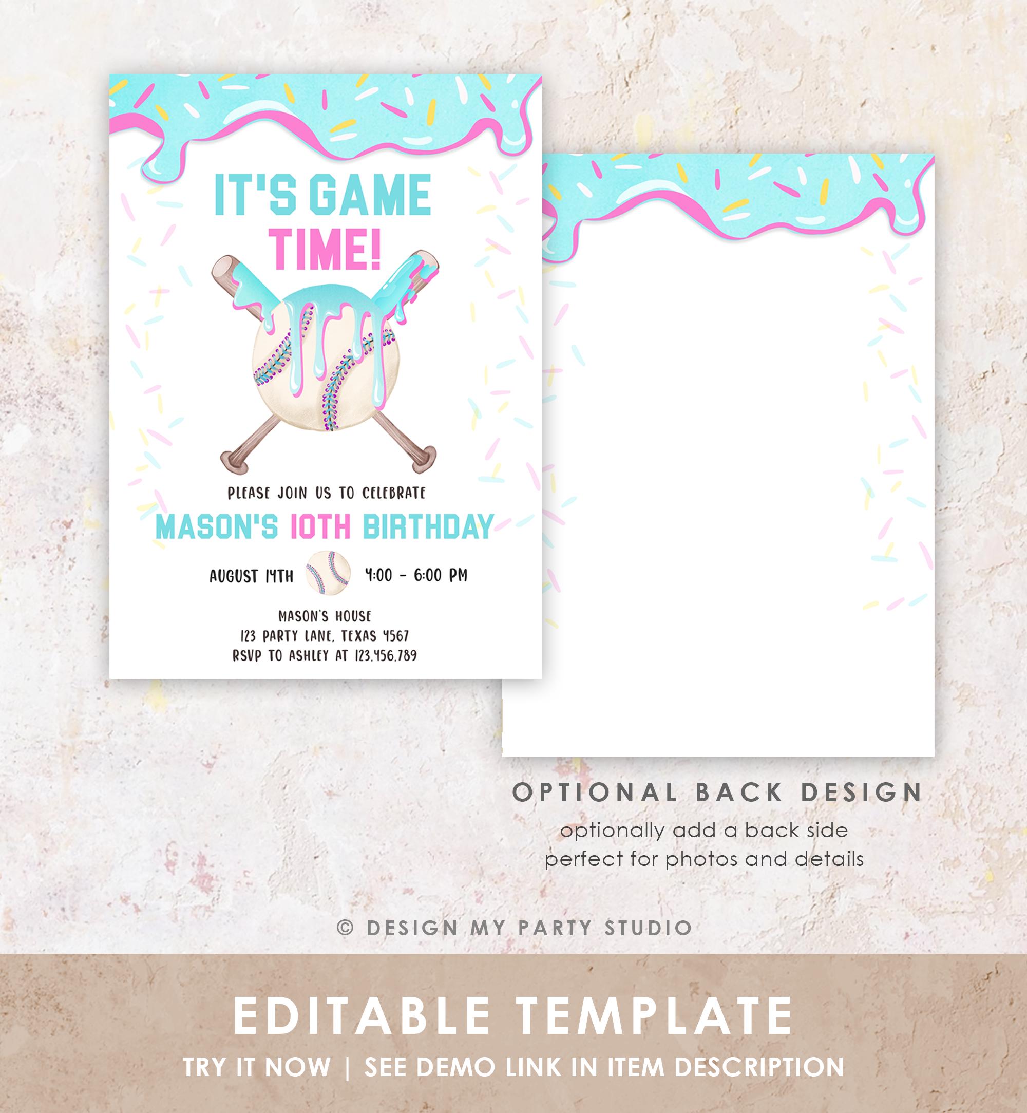 Editable Baseball Drip Ice Cream Birthday Invitation Rookie Year Softball Sports Boy Birthday Digital Download Template Printable 0545