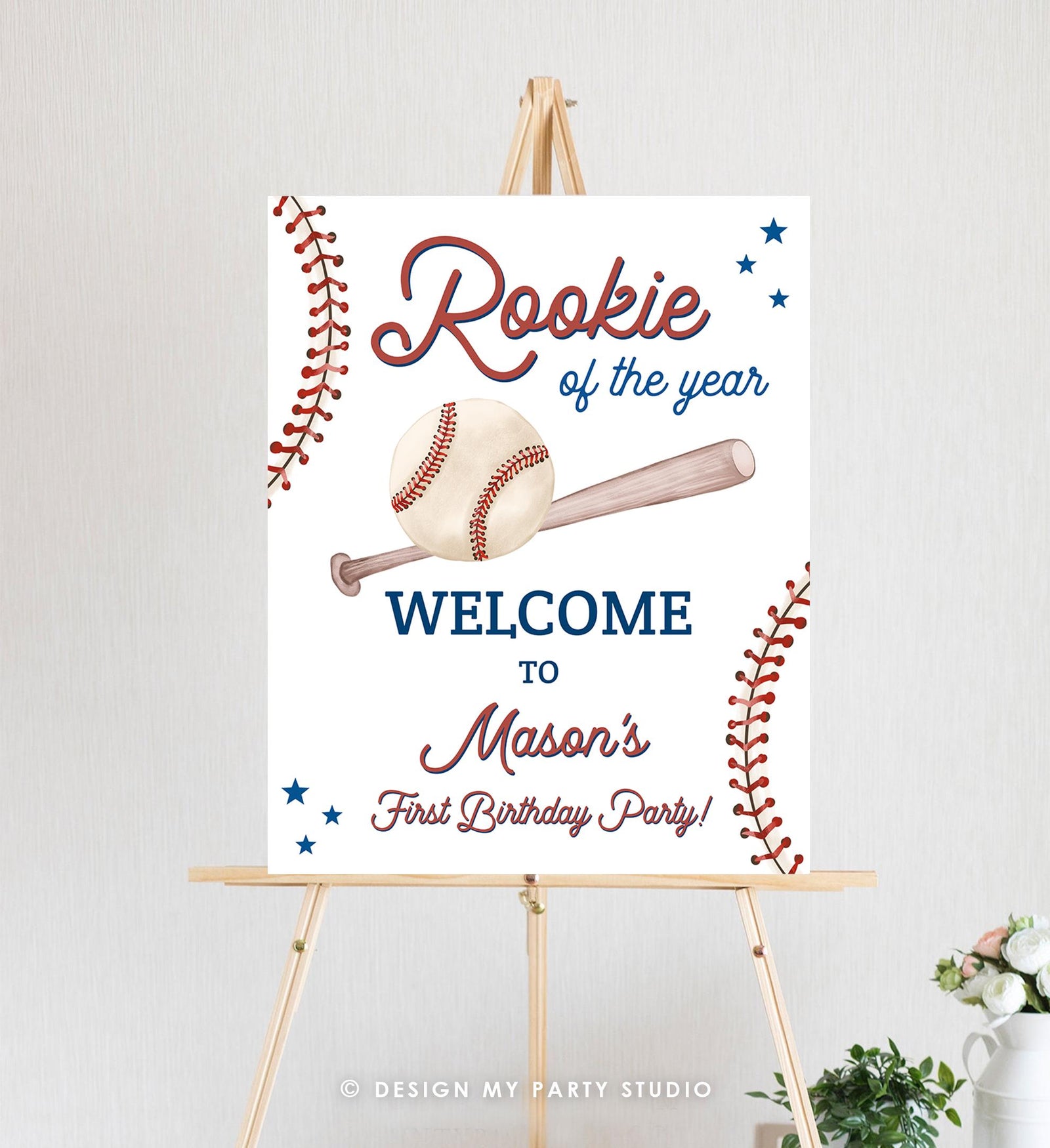 Editable Baseball Birthday Welcome Sign Rookie of The Year Little Snugger First Birthday 1st Digital Download Template Printable 0492