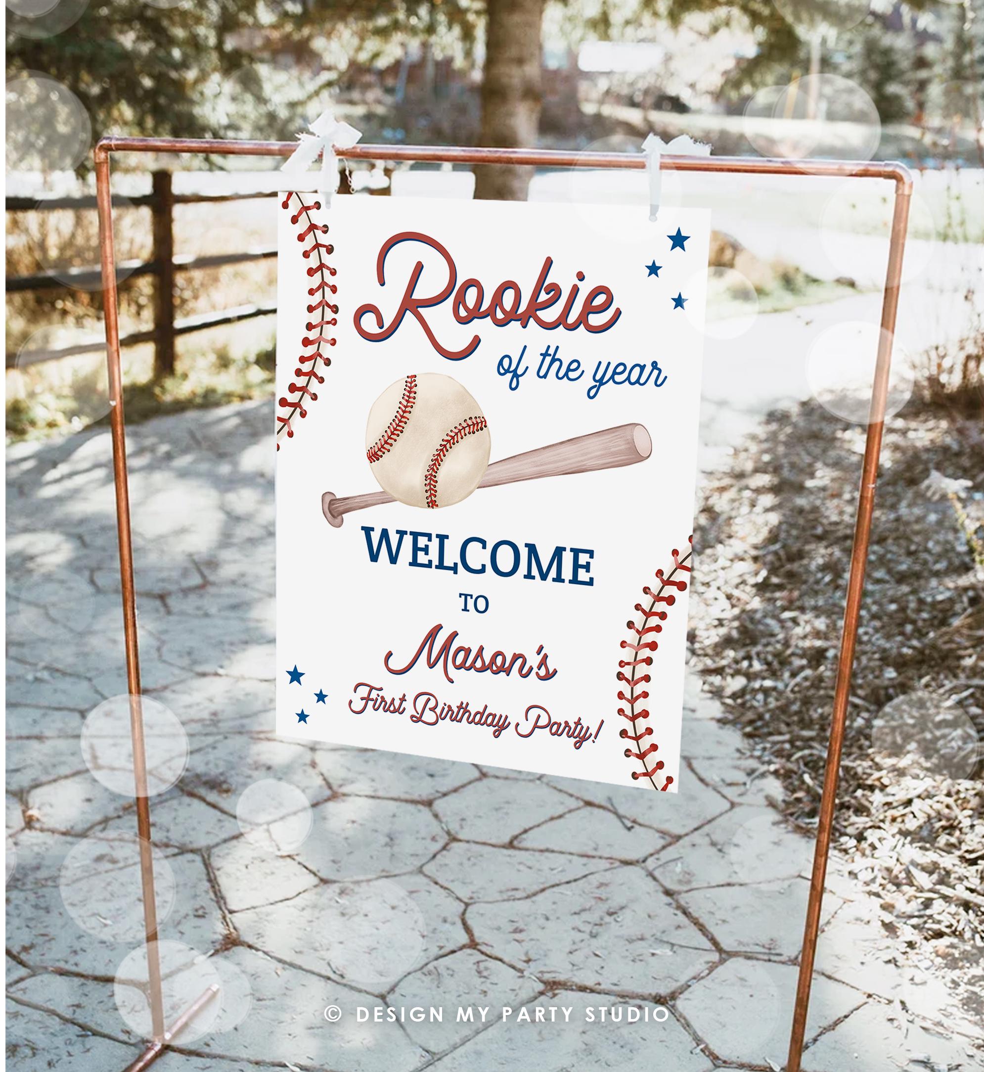 Editable Baseball Birthday Welcome Sign Rookie of The Year Little Snugger First Birthday 1st Digital Download Template Printable 0492