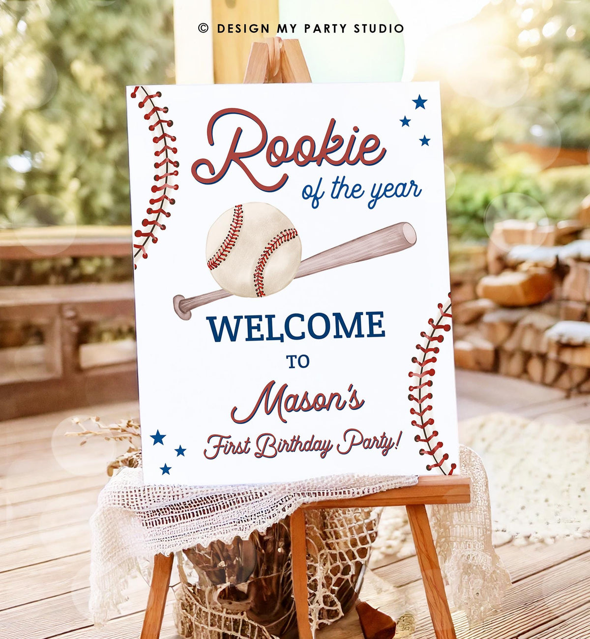 Editable Baseball Birthday Welcome Sign Rookie of The Year Little Snugger First Birthday 1st Digital Download Template Printable 0492